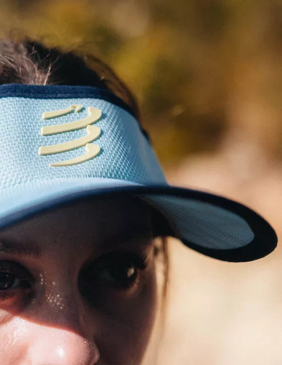 Compressport Spiderweb Ultralight Visor - Breathable Running Hat for Men & Women, Eggshell Blue/Green Sheen/Dress Blues - Perfect for Marathon, Cycling, Hiking & Outdoor Sports