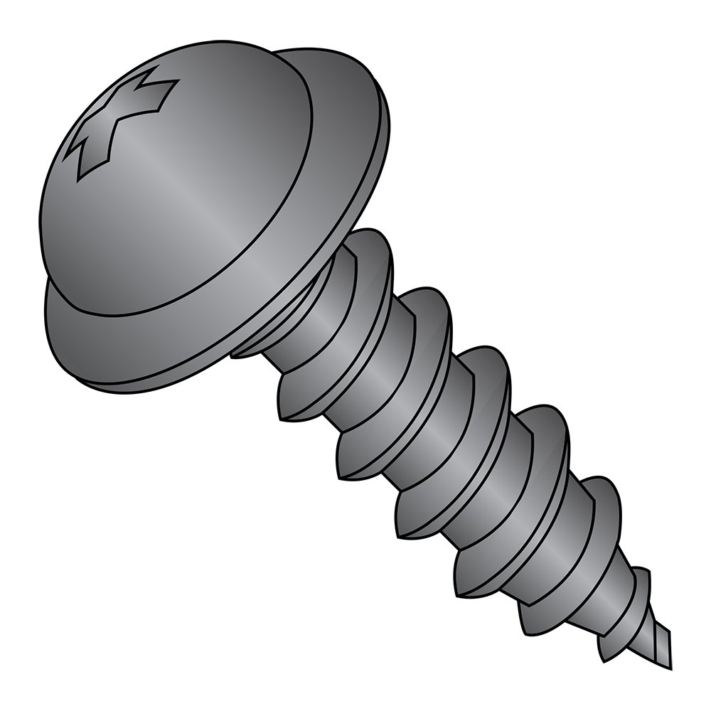 Small Parts 0816APRWBZ #8-15 Steel Sheet Metal Screws, Black Zinc Plated, Round Washer Head, Phillips Drive, Type A, 1
