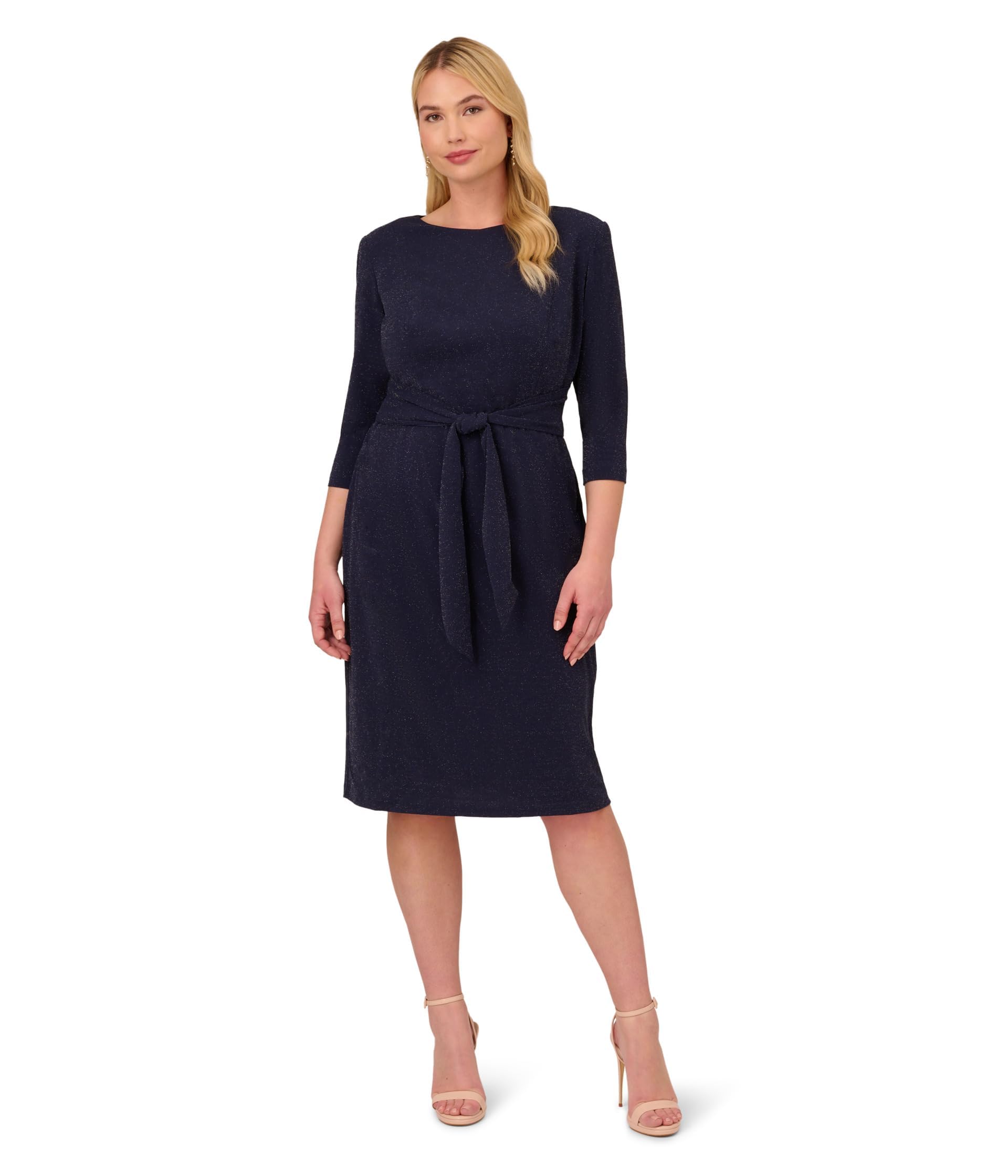 Adrianna Papell Women's Plus Size 3/4 Sleeve Metallic Knit Tie Front Sheath Dress for Wedding, Cocktail Party & Evening Occasions