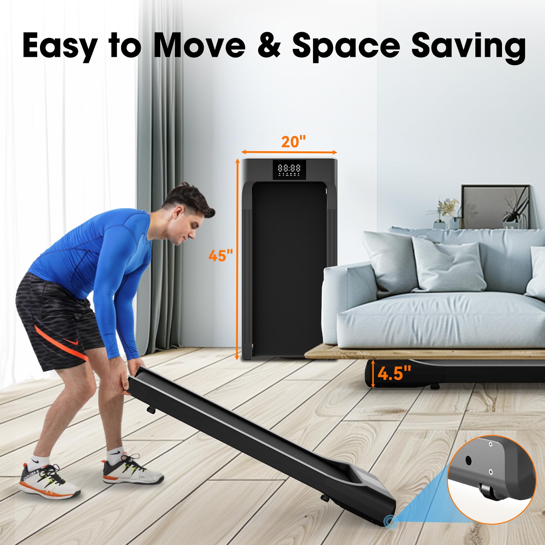 SupeRun Smart Walking Pad - 2-in-1 Under Desk Treadmill for Home & Office with Pitpat App, Remote Control & LED Display | Portable, Quiet Walking/Jogging Machine for Small Spaces & Workouts