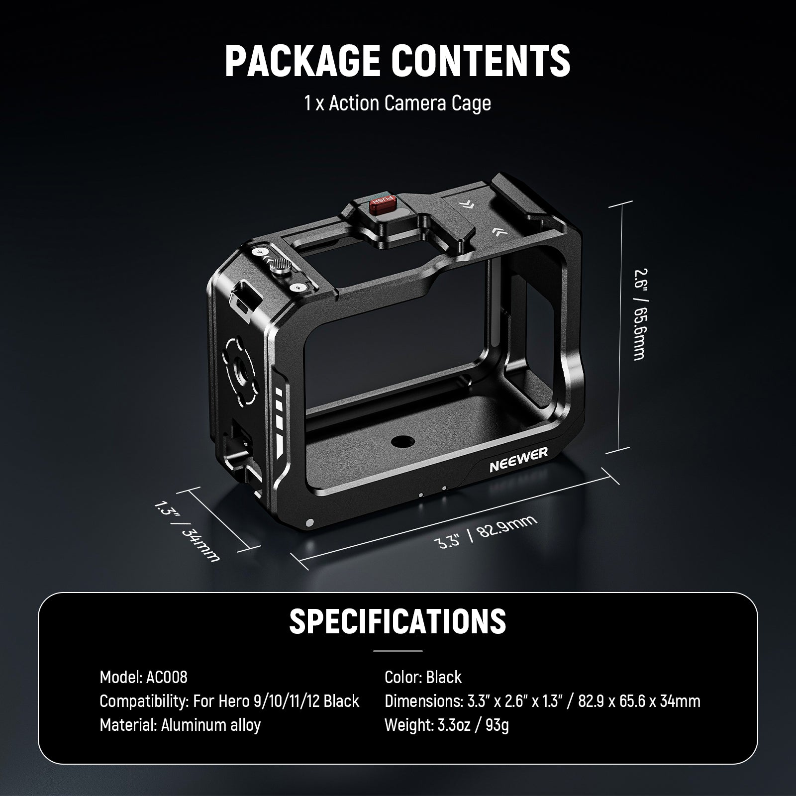 NEEWER AC008 Metal Video Rig Cage for GoPro Hero 12/11/10/9 - Professional Camera Stabilizer for Vlogging, Action Sports & Adventure Filming