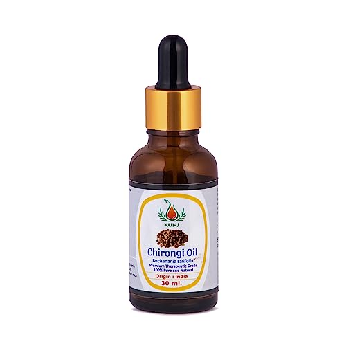 Pure & Natural KUNJ Chironji Oil (Buchanania latifolia) - 100% Undiluted Therapeutic Grade for Skin & Hair Care | Steam Distilled | Reduces Aging Signs, Soothes Skin, Treats Congestion | 30ml | Perfect for Daily Skincare Routine & Hair Treatment