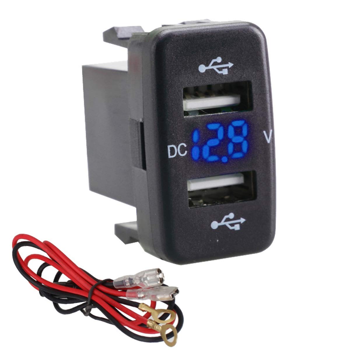 12V-24V Dual USB Car Charger with Voltmeter for Toyota - Fast Charging on Road Trips