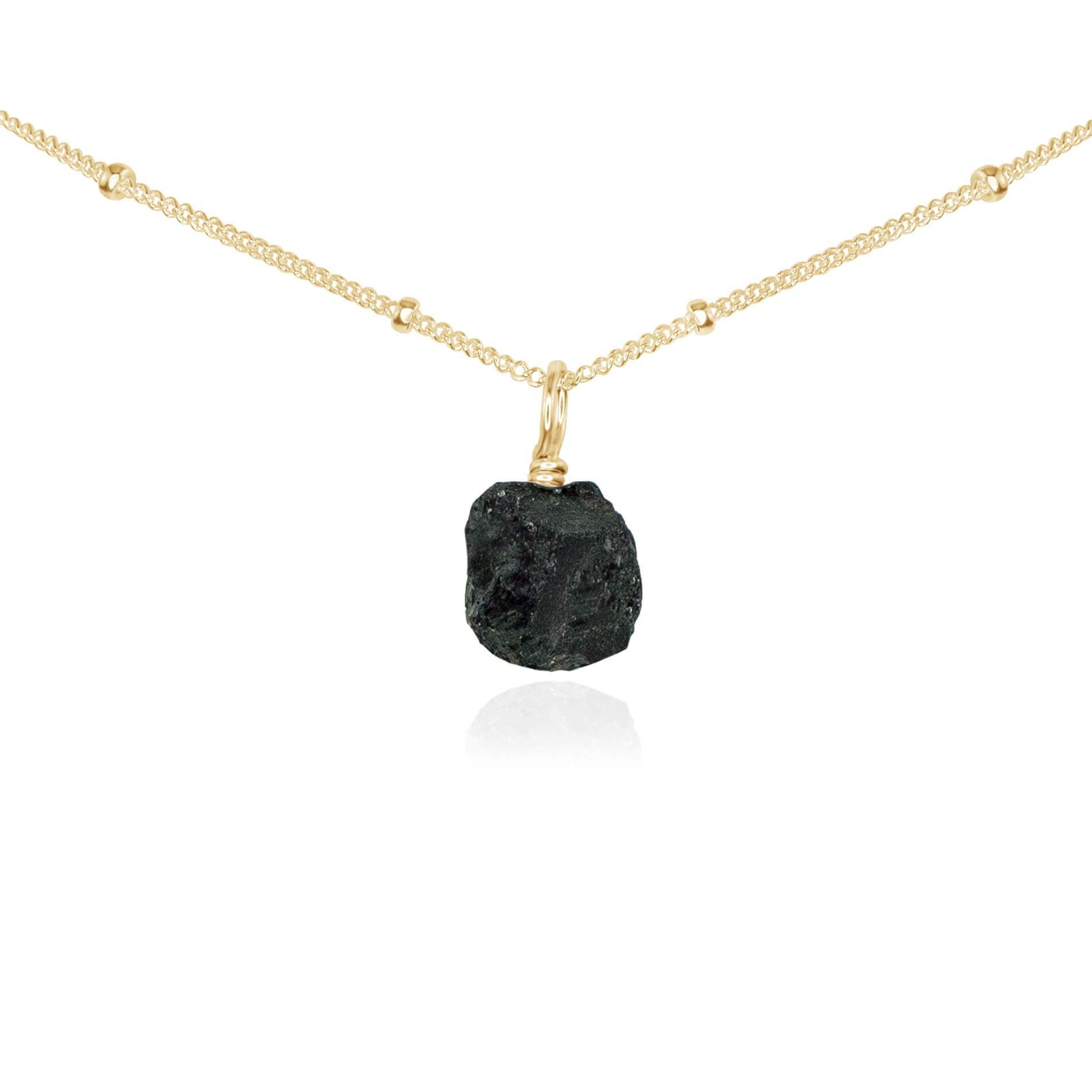 Tiny Rough Black Tourmaline Gemstone Pendant Choker Necklace - Natural Healing Crystal Jewelry for Protection & Energy Cleansing | Perfect for Meditation, Yoga & Spiritual Practices