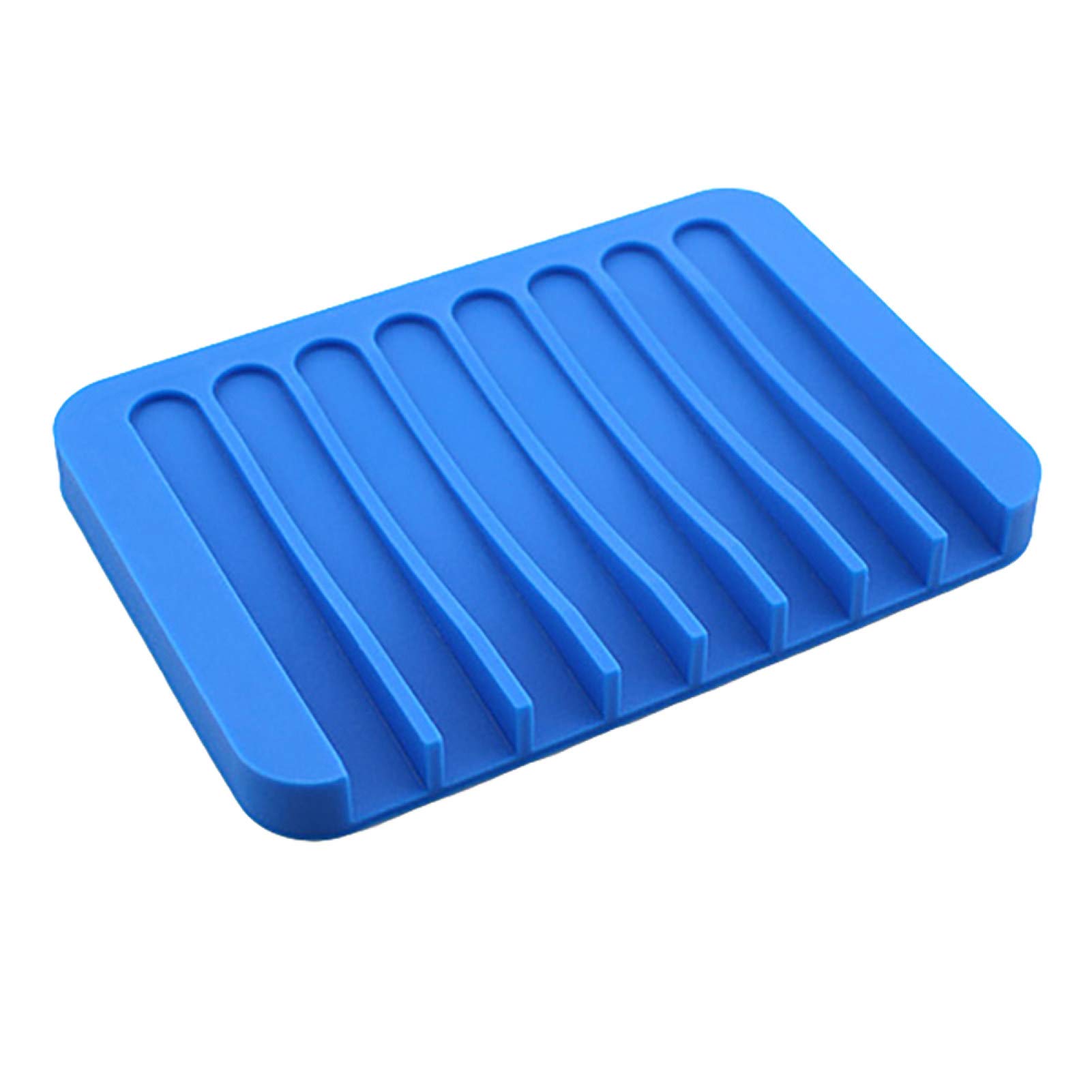 Anti-Slip Silicone Soap Holder Tray for Bathroom - Blue (Dishwasher Safe)