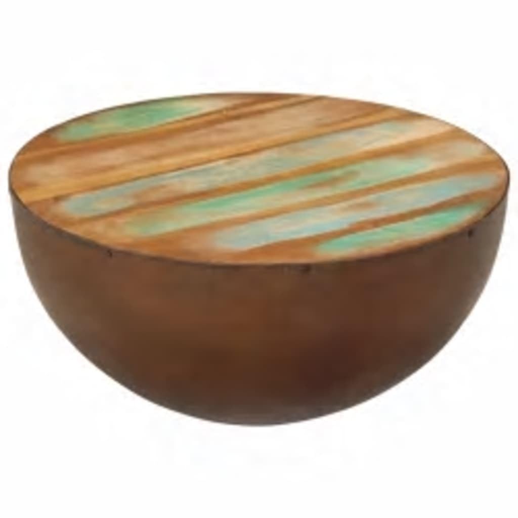 Modern Coffee Table with Bowl-Shaped Steel Base & Reclaimed Wood Top - Perfect for Living Room, Lounge, and Office Decor