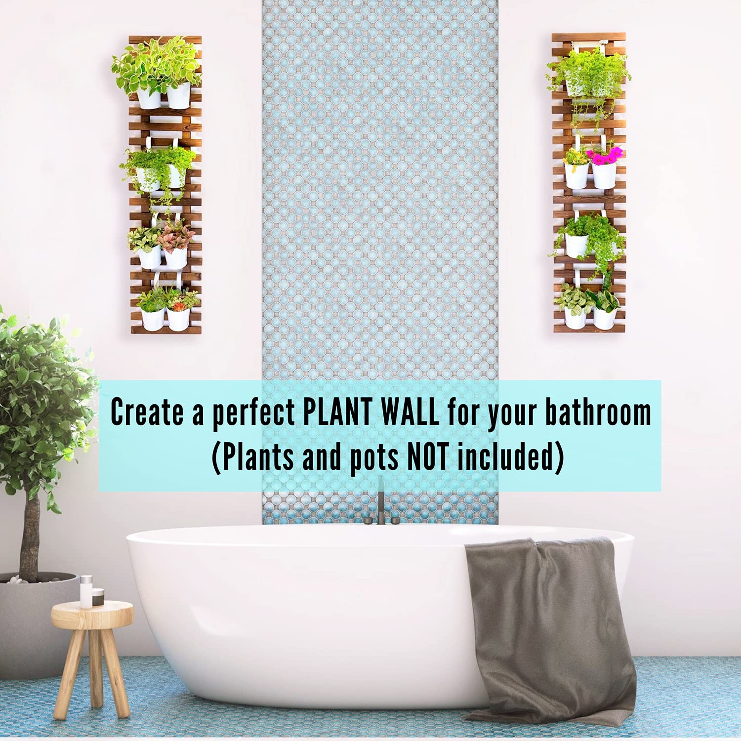5 Inch Self Watering Plant Pots with 2 Wooden Wall Mount Holders - Indoor Vertical Garden Kit for Herbs, Succulents & Small Plants | Perfect for Kitchen, Balcony & Small Space Gardening