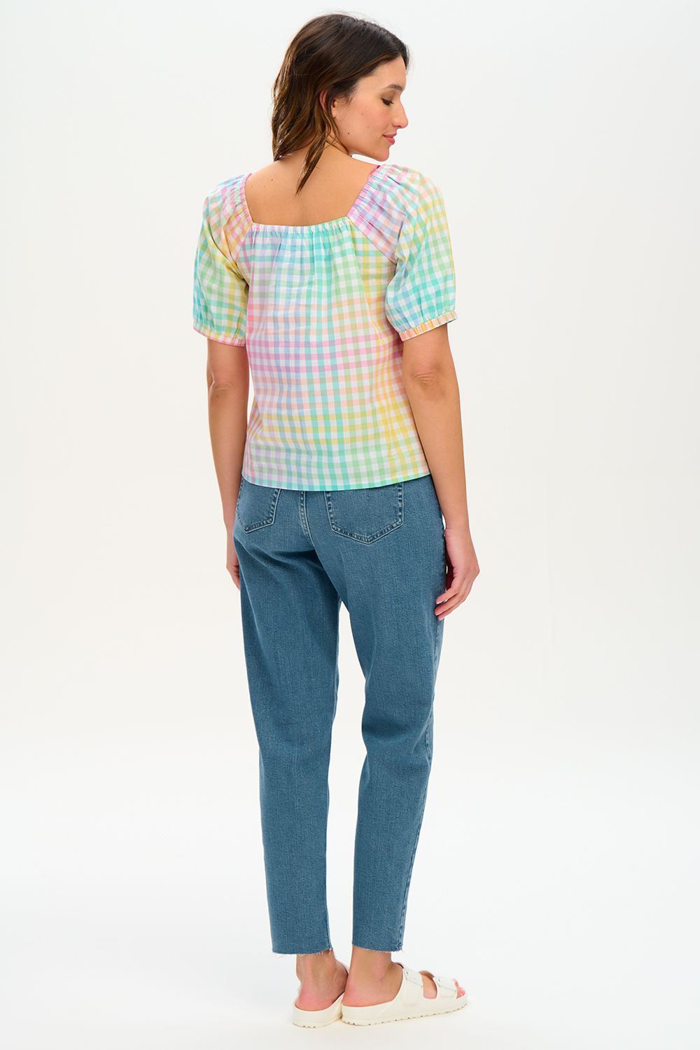 Gerdie Women's Rainbow Gingham Print Blouse - Stylish Casual Top for Summer, Beach, and Vacation Outfits