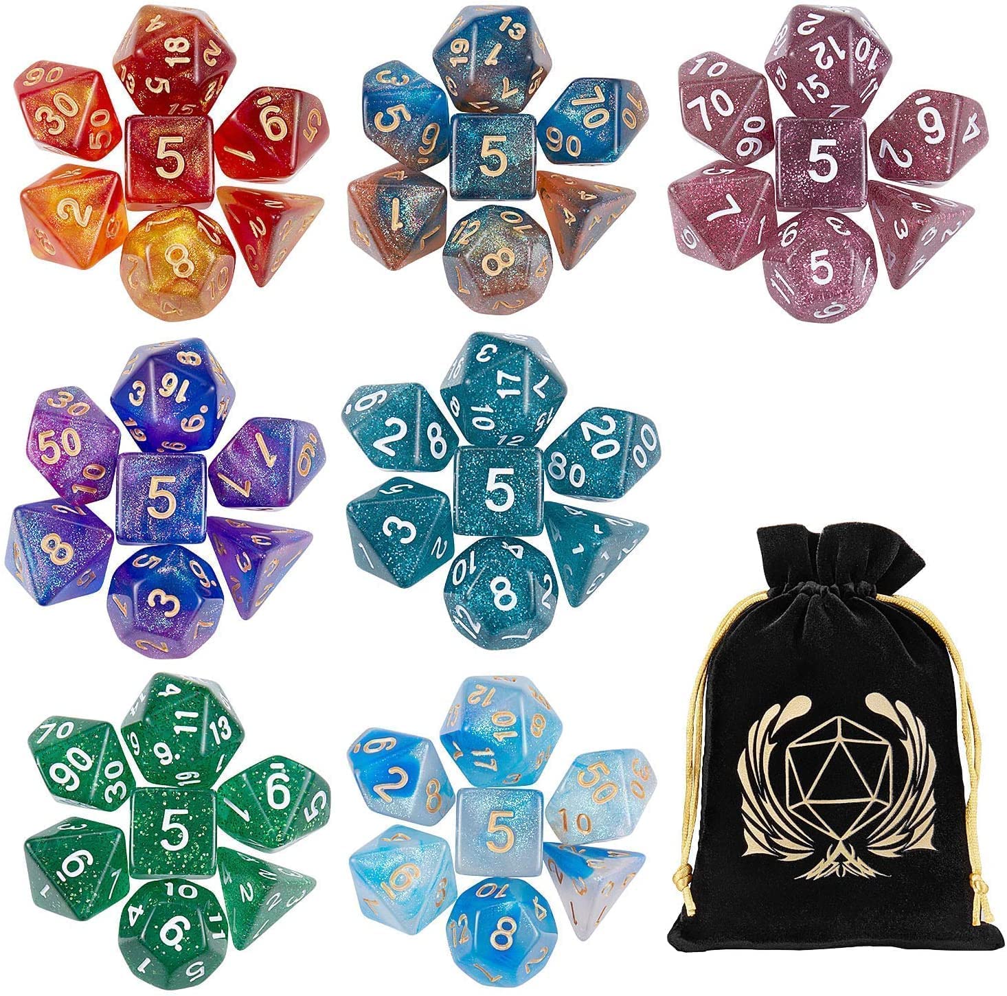 Coyeekn 7x7 Complete DND Dice Set (49 Pieces) - Polyhedral RPG Dice for Dungeons & Dragons, Pathfinder, MTG & Tabletop Games - Includes Storage Pouch - Perfect for D&D Campaigns, Game Nights & Roleplaying Adventures