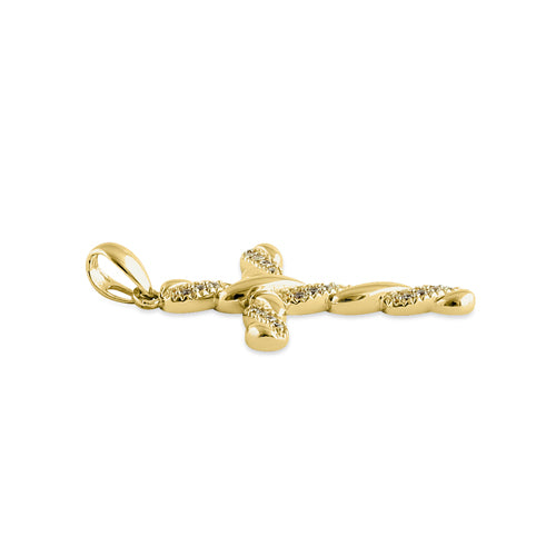 14K Yellow Gold Twisted Cross CZ Pendant Necklace for Women - Elegant Cubic Zirconia Jewelry Gift for Christmas, Birthday & Special Occasions