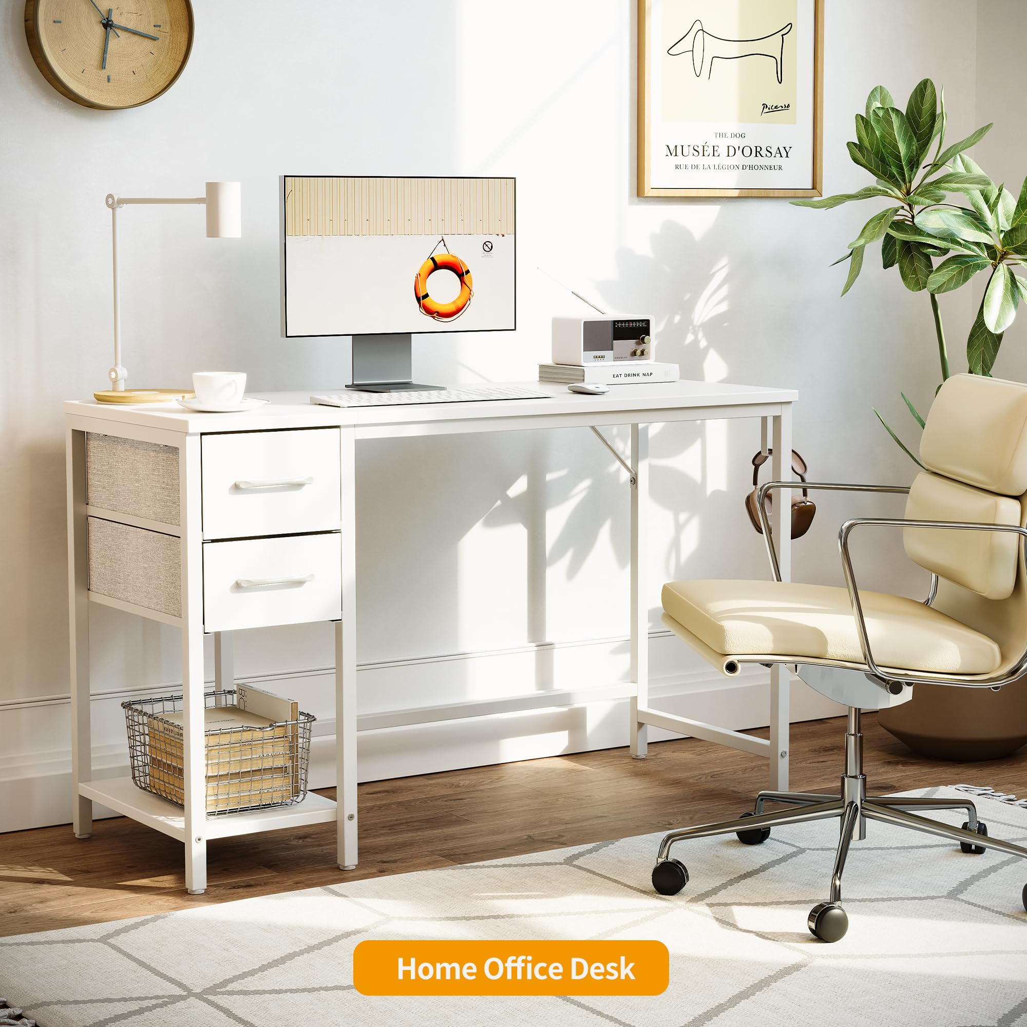 CubiCubi 40 Inch Small Computer Desk with 2 Drawers - Compact Home Office Desk, Study Writing Table for Small Spaces, White - Perfect for Home Office, Dorm Room & Apartment Workspace