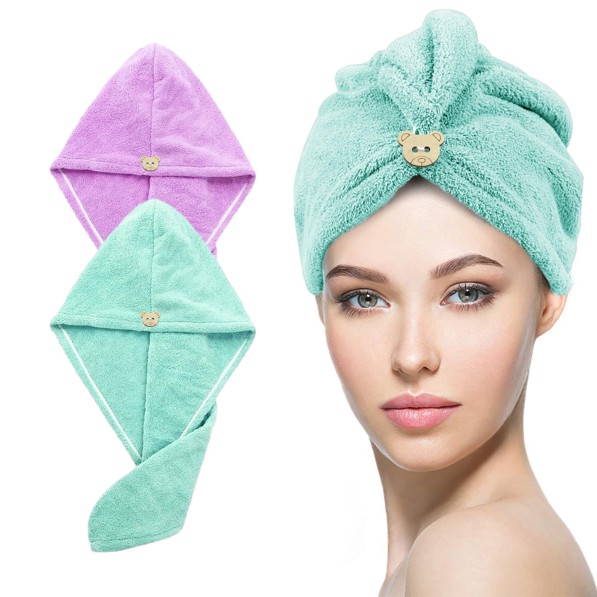 Story@Home Premium Hair Towel for Women - 400 GSM Ultra Soft Microfiber Quick Dry Hair Towel Wrap (Set of 2) | 26