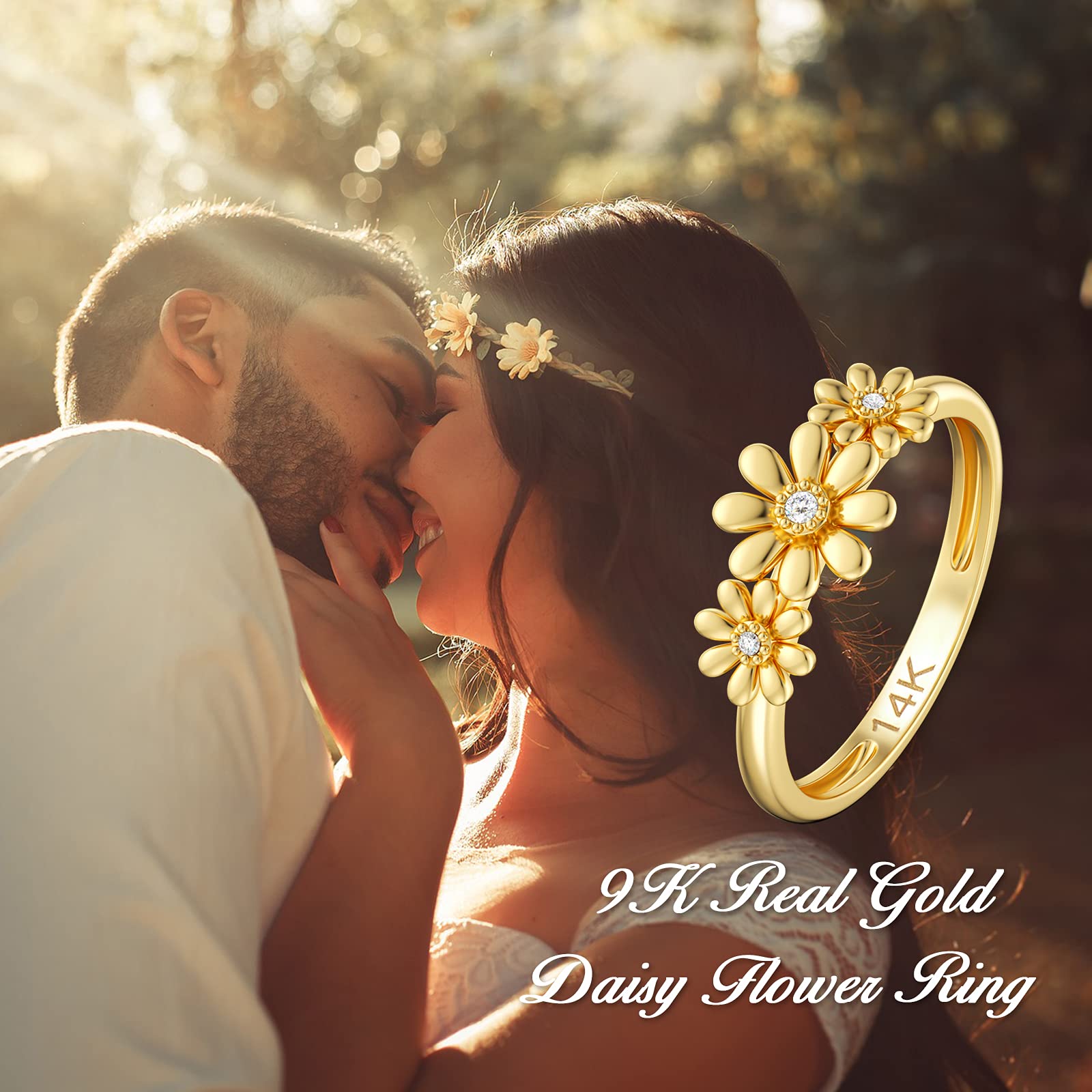 14K Real Gold Daisy Diamond Ring for Women - Delicate Flower Engagement Ring, Wedding Band, Anniversary Gift for Wife & Mom - Perfect for Everyday Wear, Special Occasions & Romantic Dates