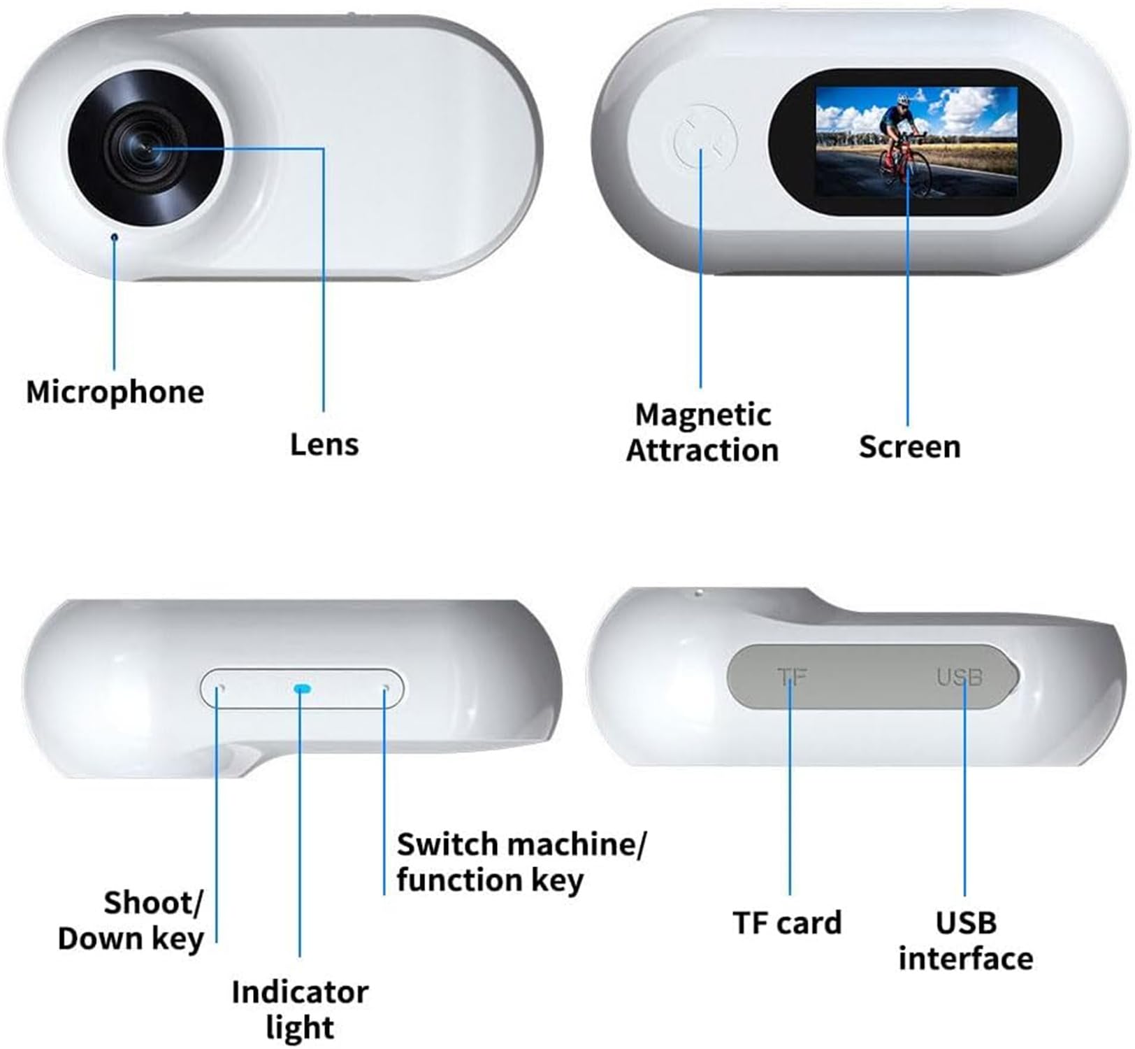 Ashopfun HD 1080P Thumb Motion Sports Camera - Clip-On Mini Action Camera with Screen, Waterproof, Supports Photo/Video/Playback Loop - Perfect for Cycling, Skiing, Surfing & Outdoor Adventures