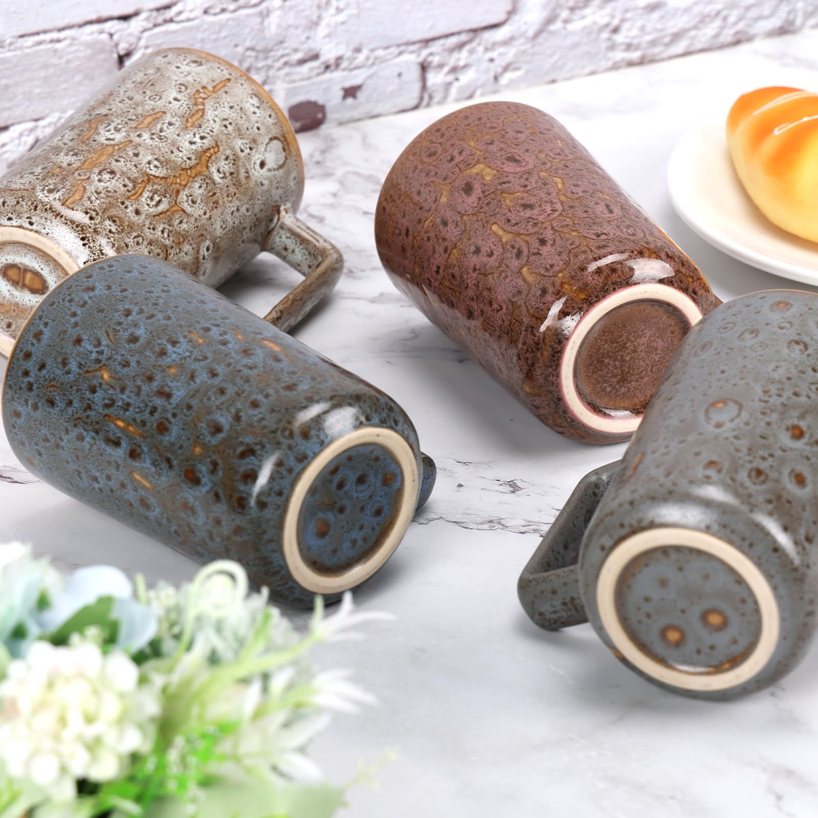 Premium 15oz Ceramic Coffee Mugs Set of 4 - Large Handle Mugs for Hot & Cold Drinks - Latte, Tea, Cocoa, Milk, Juice - Stylish Rock Magma Design - Perfect for Home, Office, Gifts & Daily Use