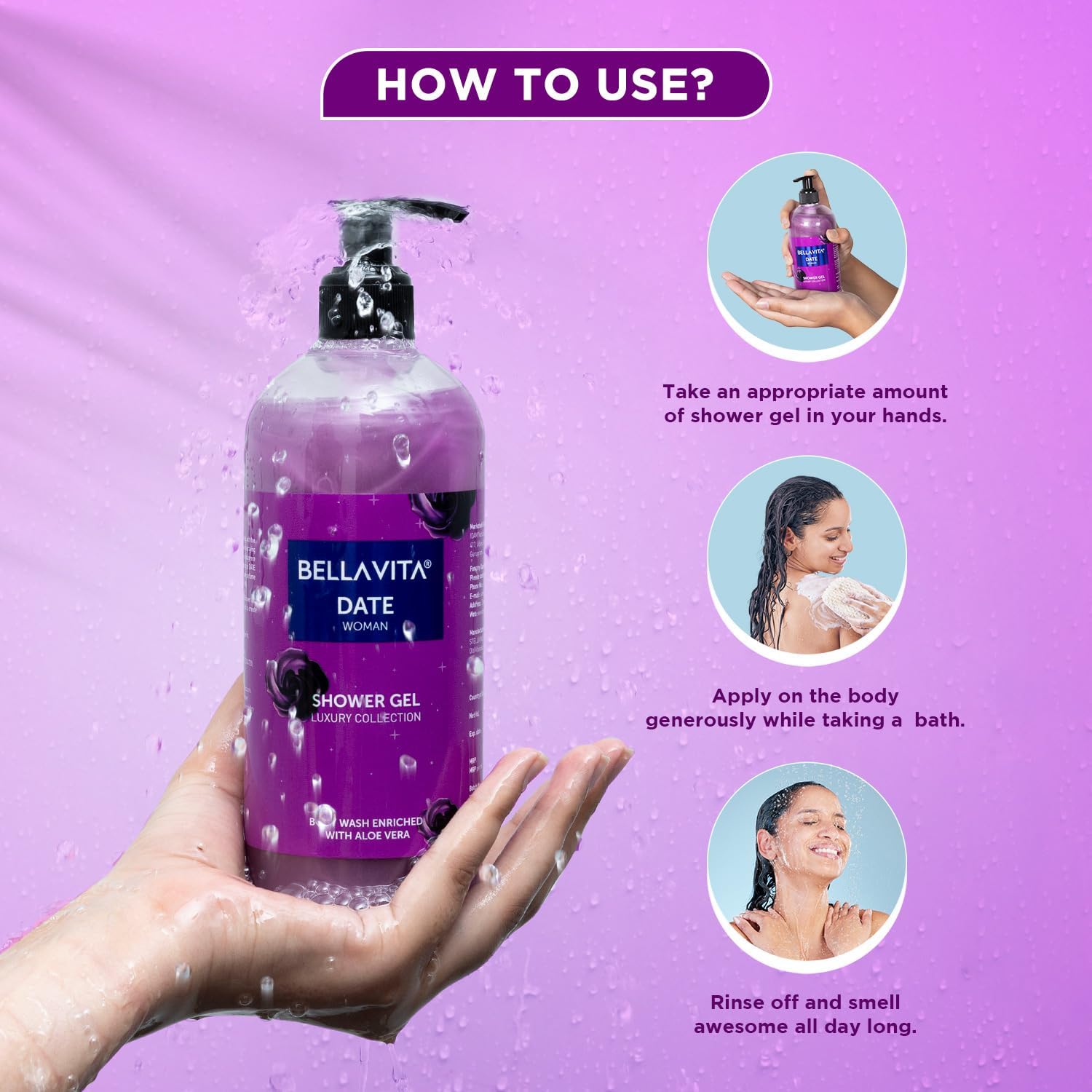 BVita Luxury Date Woman Body Wash - Refreshing Shower Gel for Deep Cleansing, Hydration & Moisturizing with Aloe Vera (500ml) | Softens & Smoothens Skin | Perfect for Daily Shower, Spa Day & Self-Care Routine