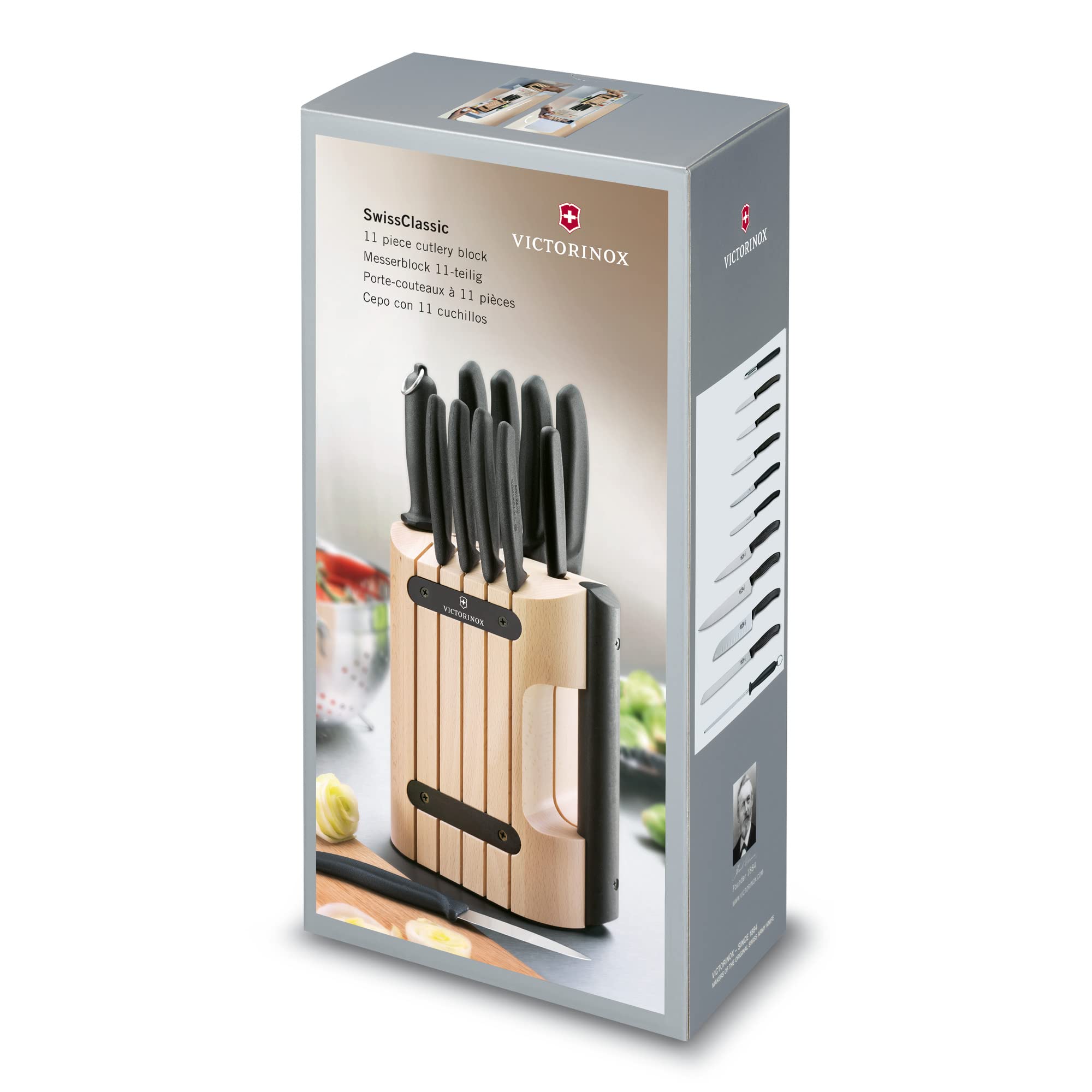 Victorinox Swiss Classic 11-Piece Knife Set with Wooden Block - High-Quality Stainless Steel Kitchen Cutlery for Professional Chefs & Home Cooking - Perfect for Slicing, Dicing & Food Prep
