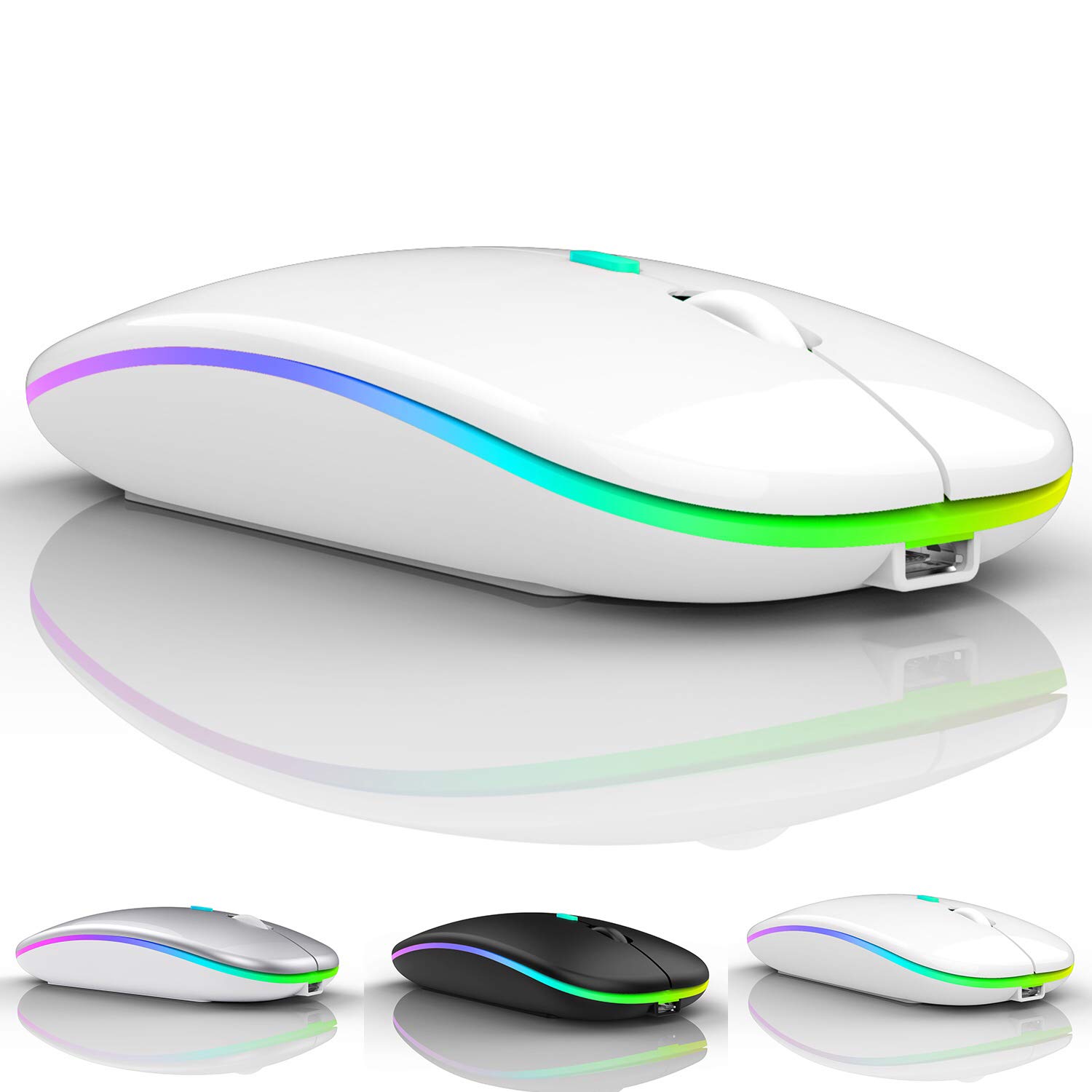Wireless Bluetooth Mouse for iPad, MacBook Air, MacBook Pro, iMac, Mac Mini, Chromebook & PC - Rechargeable Ergonomic Mouse (White) - Perfect for Office, Home & Travel Use