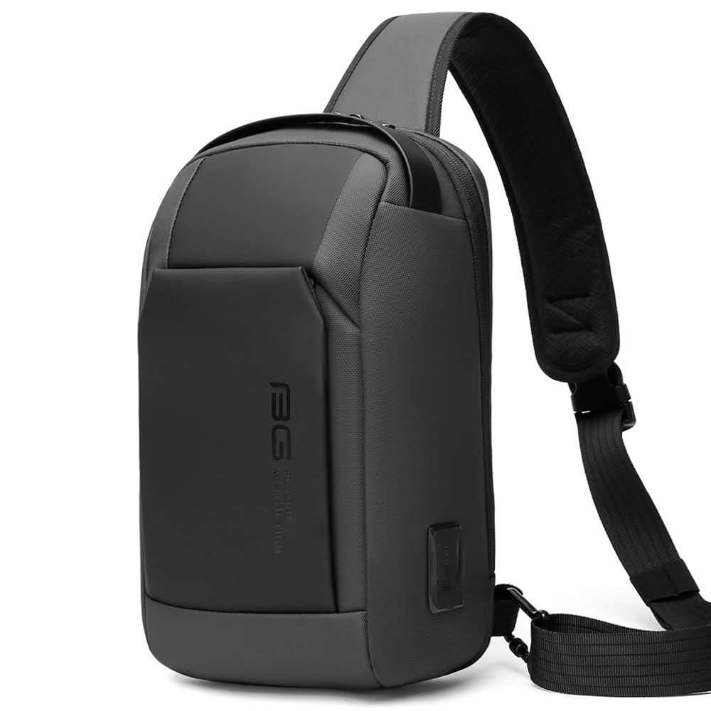BANGE Men's Sling Bag - Lightweight Crossbody Shoulder Bag for Travel, Gym & Everyday Use - Durable Nylon Messenger Bag with Adjustable Strap (Black) - Perfect for Hiking, Commuting & Outdoor Activities