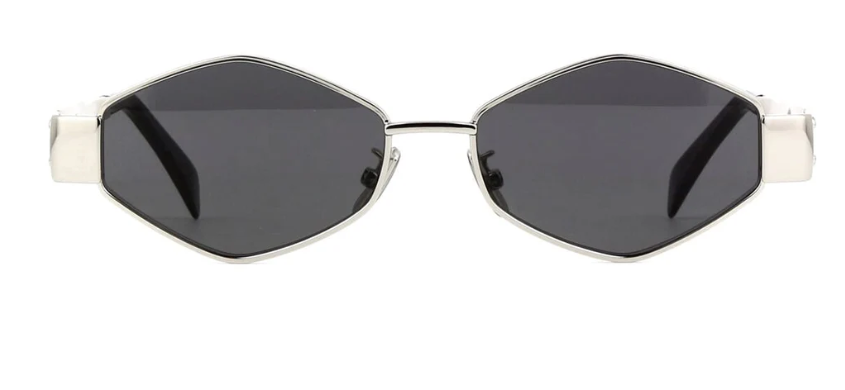 Celine Triomphe CL40254U 16A Shiny Silver/Grey Light Mirror Rectangle Women's Sunglasses | UV Protection Fashion Shades for Beach, Driving & Outdoor Activities