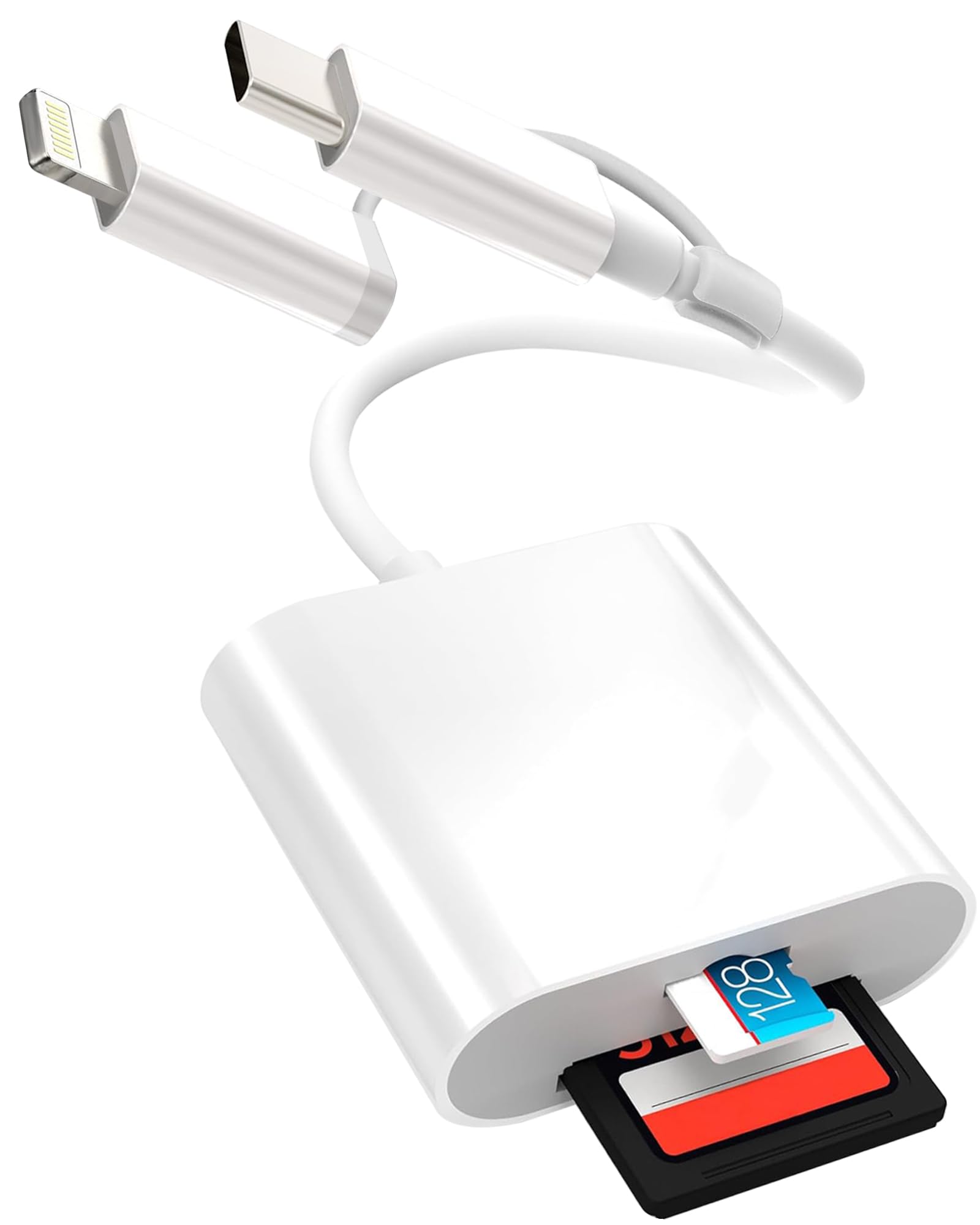 High-Speed SD Card Reader for iPhone & Android - Dual Lightning/USB C Connector - Supports SD/TF Memory Cards - Plug & Play - Perfect for Travel Photography, Vlogging & File Transfers Between Devices