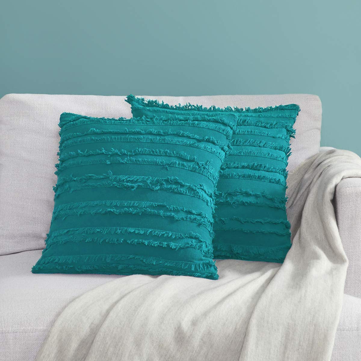 GIGIZAZA 18x18 Inch Linen Blue Throw Pillow Covers for Couch & Sofa - Square Decorative Cushion Covers - Perfect for Living Room, Bedroom Decor