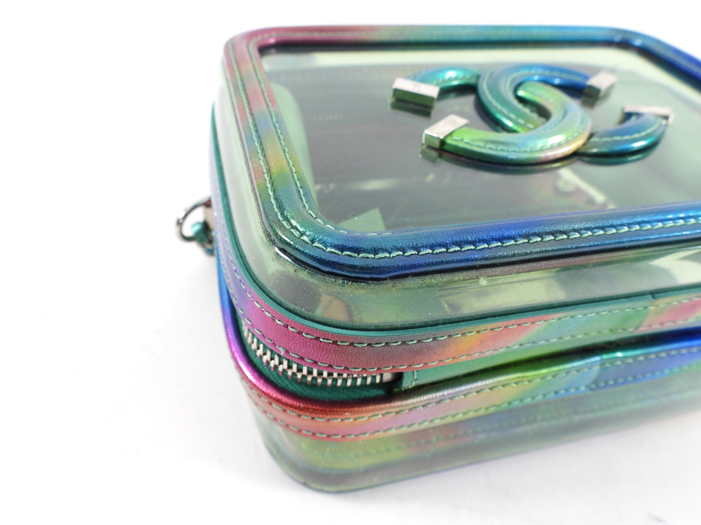 Chanel 20C Iridescent Rainbow Filigree Clear PVC CC Vanity Case - Luxury Designer Cosmetic Bag for Women, Perfect for Travel & Everyday Use