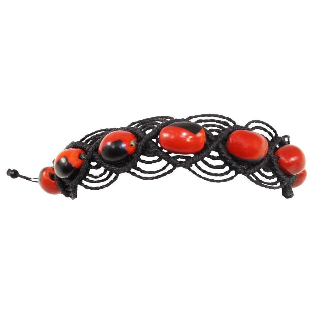 Adjustable Unisex Macrame Friendship Beaded Bracelet with Peruvian Huayruro Seeds - Symbol of Prosperity, Love & Happiness | Handmade Boho Bracelet for Women & Men | Perfect for Gifts, Yoga, Meditation & Festival Wear