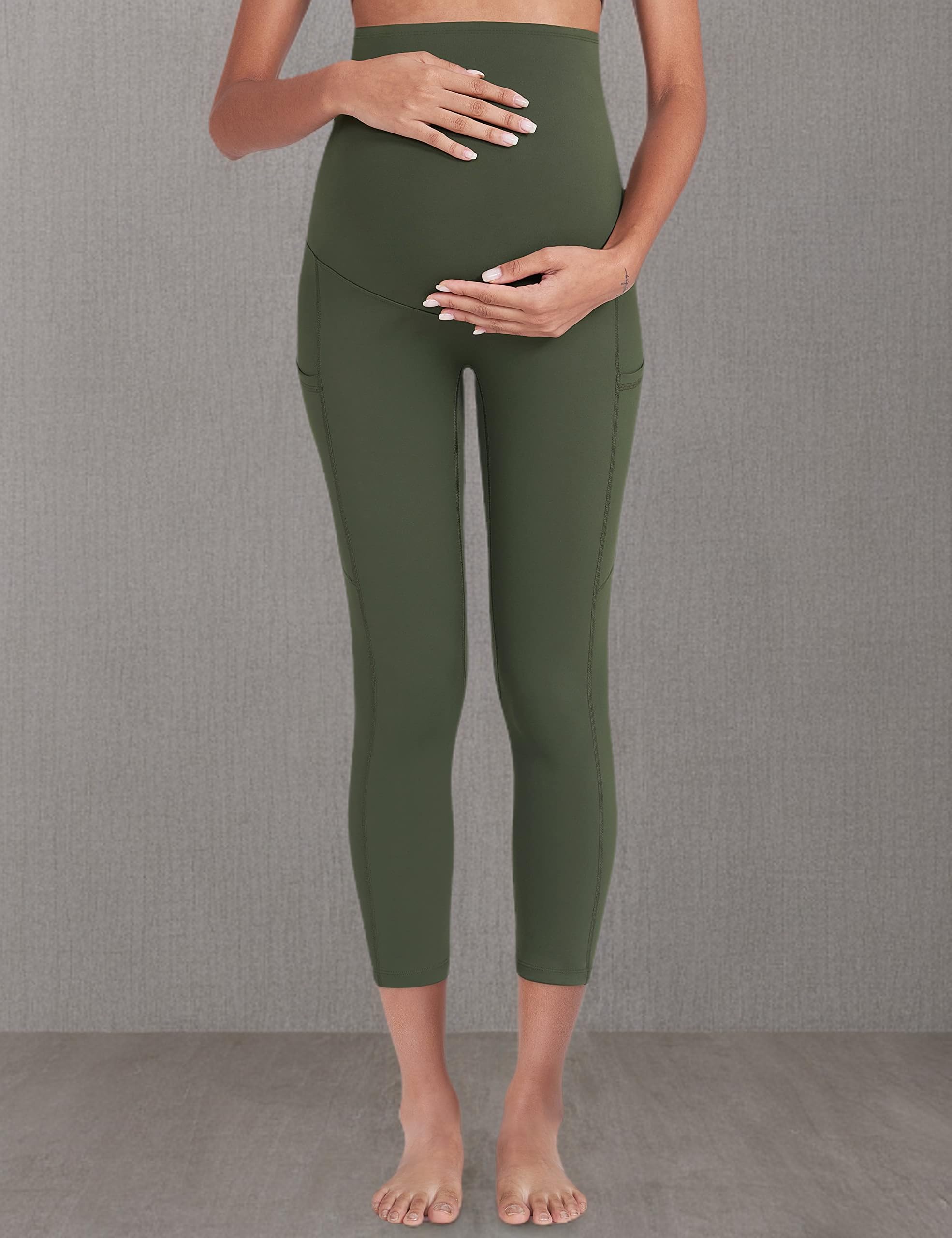 POSHDIVAH Women's Maternity Yoga Pants - Over The Belly Pregnancy Workout Leggings with Pockets - Soft Stretchy Activewear for Gym, Running & Office Wear