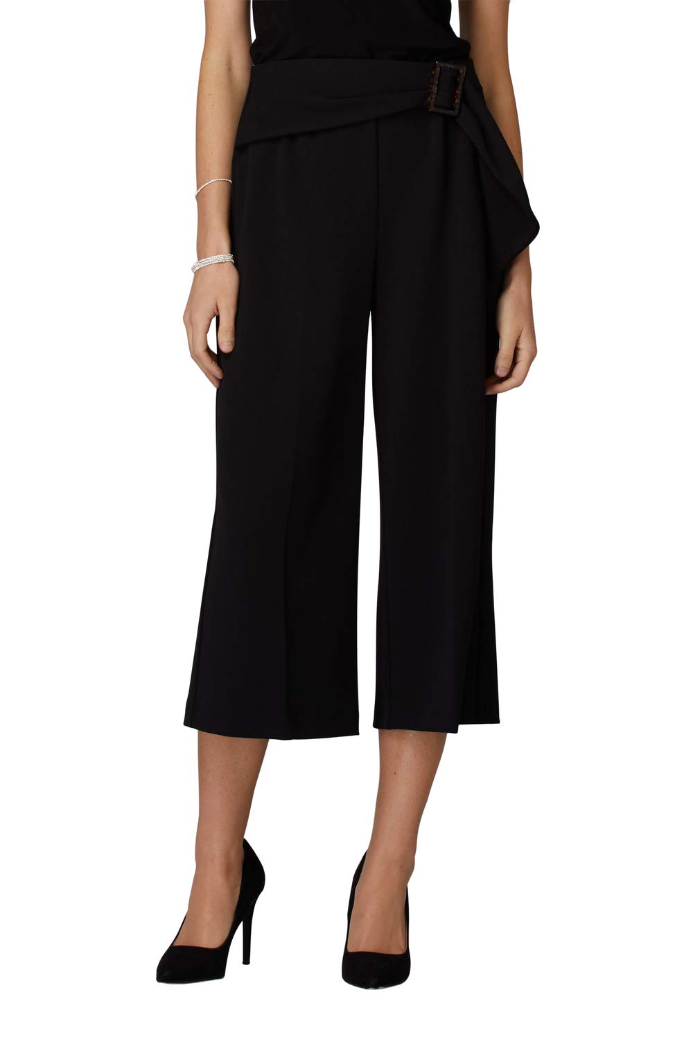 Women's High Waist Belted Crop Pants - Stretchy Comfortable Tapered Ankle Pants for Work, Travel & Casual Wear