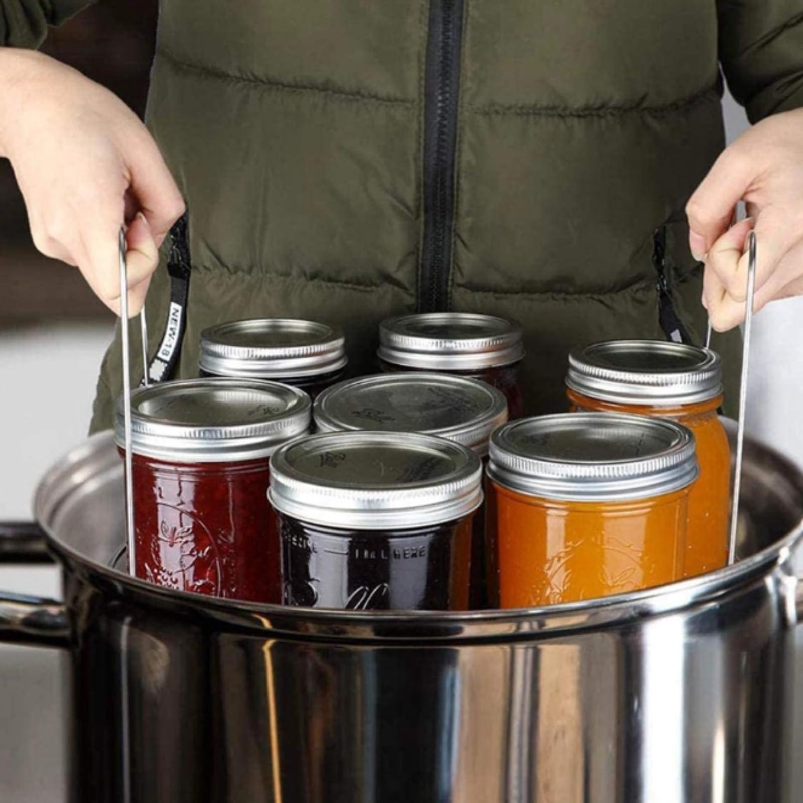Stainless Steel Canning Rack for Hot Water Bath Canner - Foldable Handles, Holds 8 Mason Jars (16oz) - Perfect for Home Kitchen, Food Preservation & DIY Canning Projects