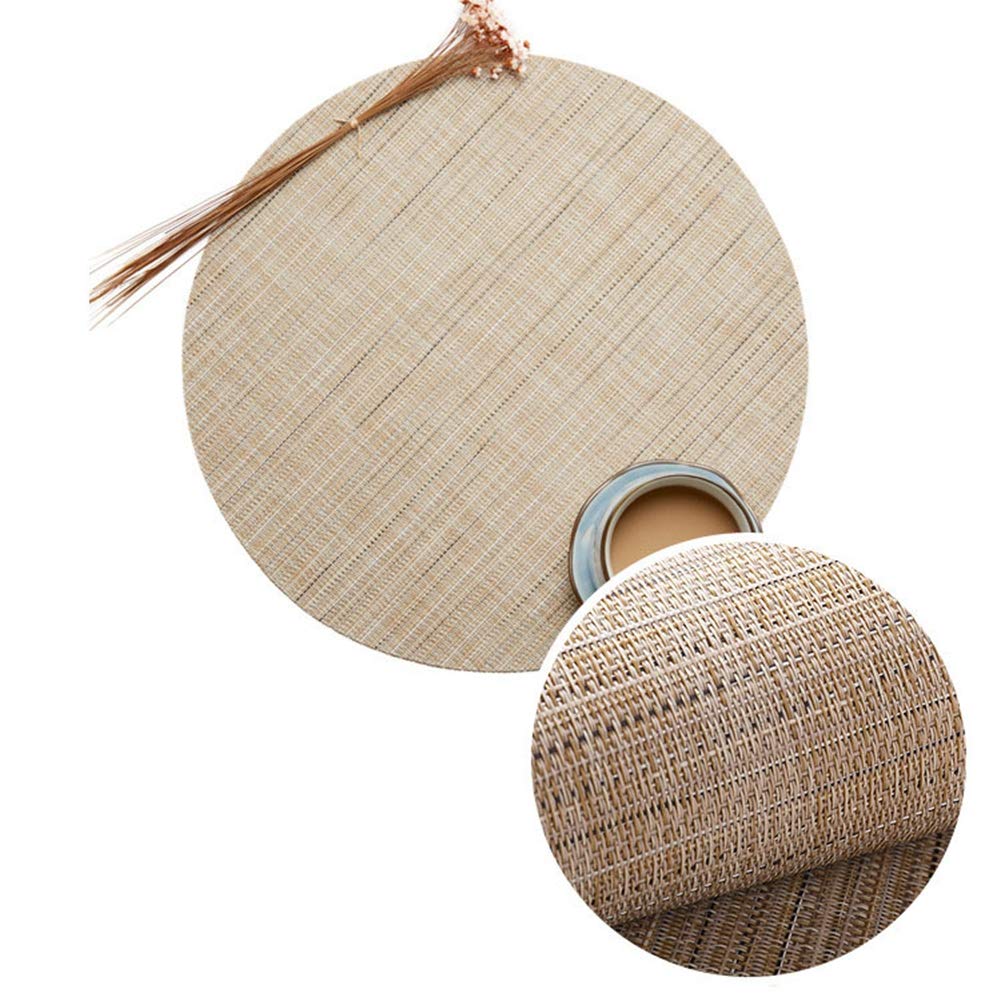 Round Woven Placemats Set of 6 - 13.8 Inch Washable Non-Slip Table Mats for Dining, Christmas Decor, Wedding & Party - Beige Home Decor Accessories | Perfect for Holiday Gatherings, Dinner Parties & Everyday Use