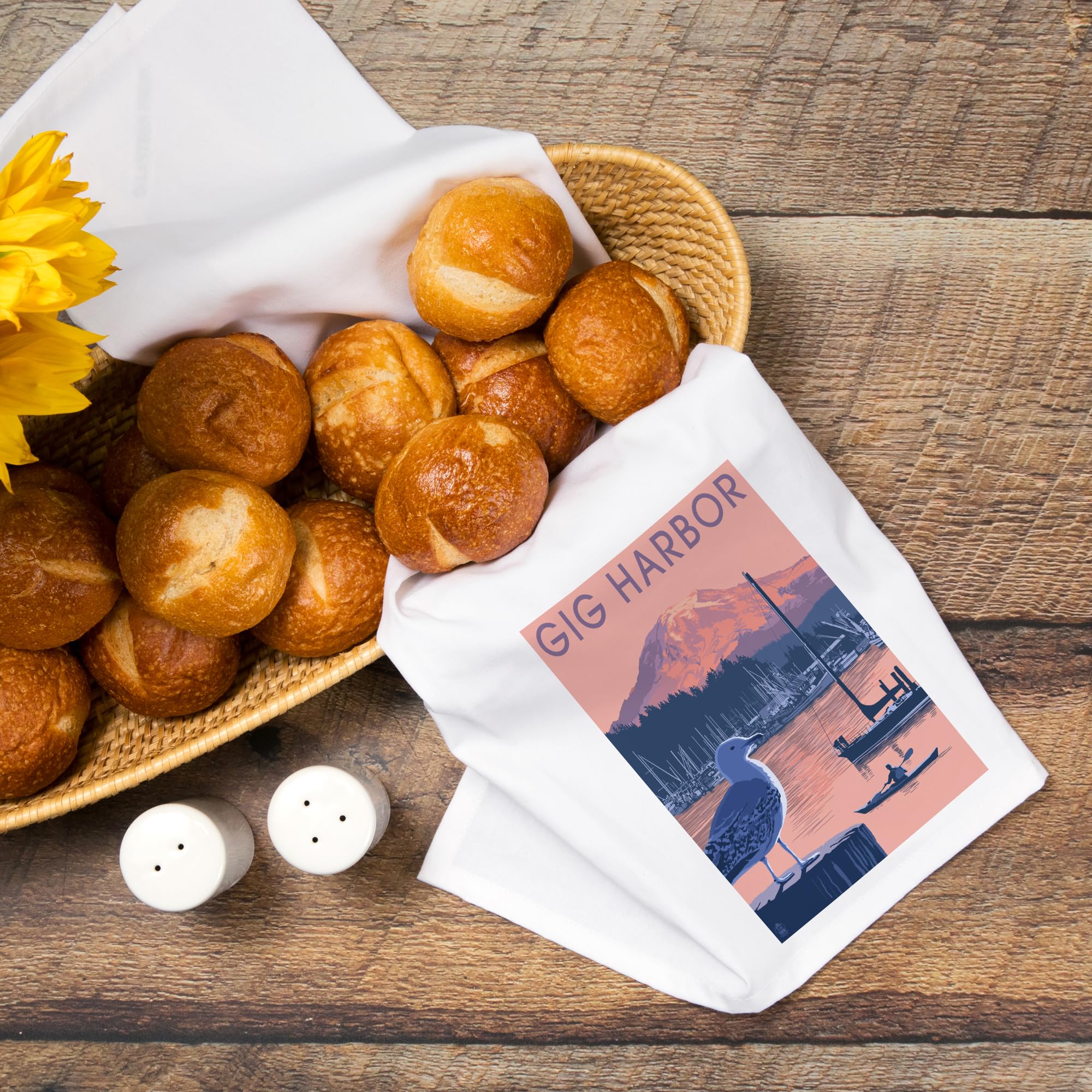 Lantern Press Gig Harbor Washington Sunset 100% Cotton Tea Towel - Decorative Hand Towel for Kitchen, Home Decor & Gift - Perfect for Drying Dishes, Decorating & Housewarming