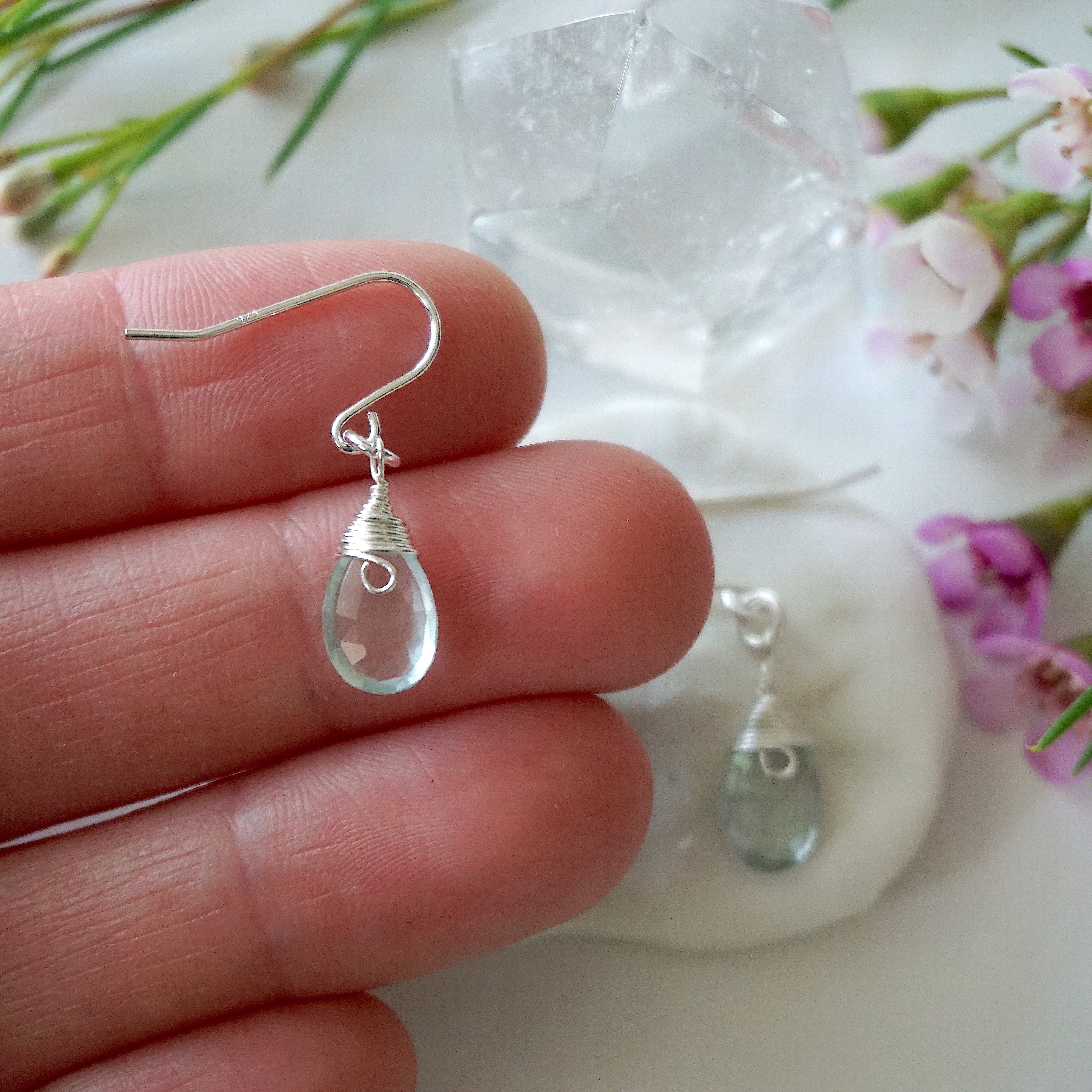 Aquamarine Teardrop Earrings - Sterling Silver Dangle Earrings for Women | Elegant Jewelry Gift for Birthday, Wedding & Special Occasions