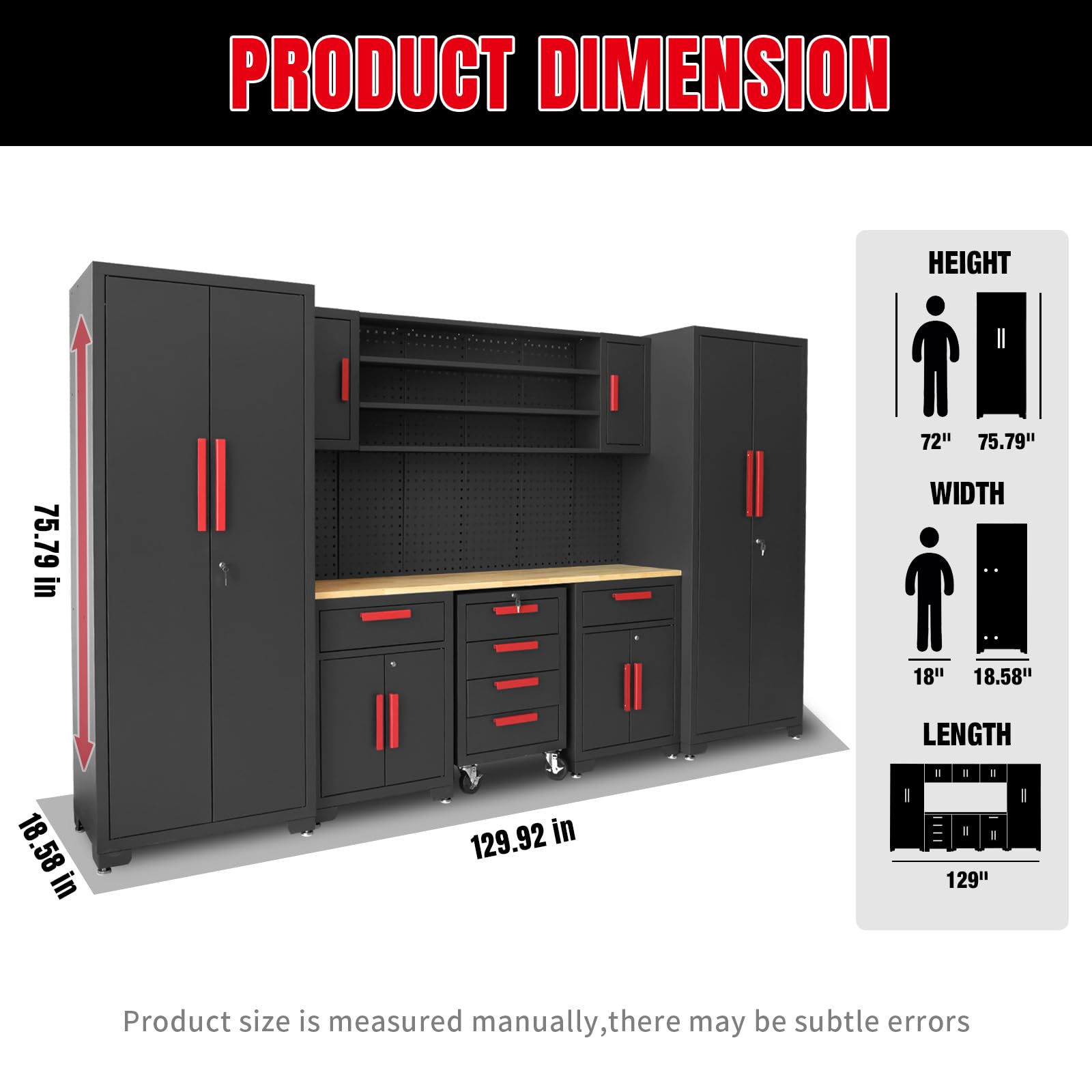 Torin 8-Piece Black Garage Storage Cabinet System - Steel Workshop Cabinets with Drawers, Rolling Chest & Pegboard - Secure Locking Storage for Home Garage Organization (Perfect for Tools, Equipment & DIY Projects)