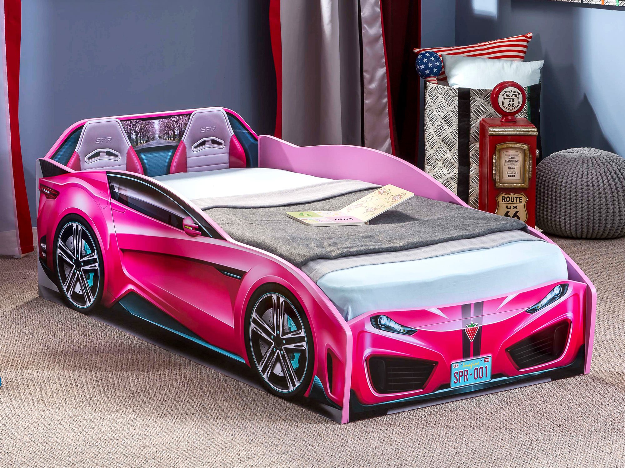 Spyder Race Car Toddler Bed Frame - Pink Toddler Bed for Boys & Girls | Perfect for Kids' Bedroom, Nursery, or Playroom Decor