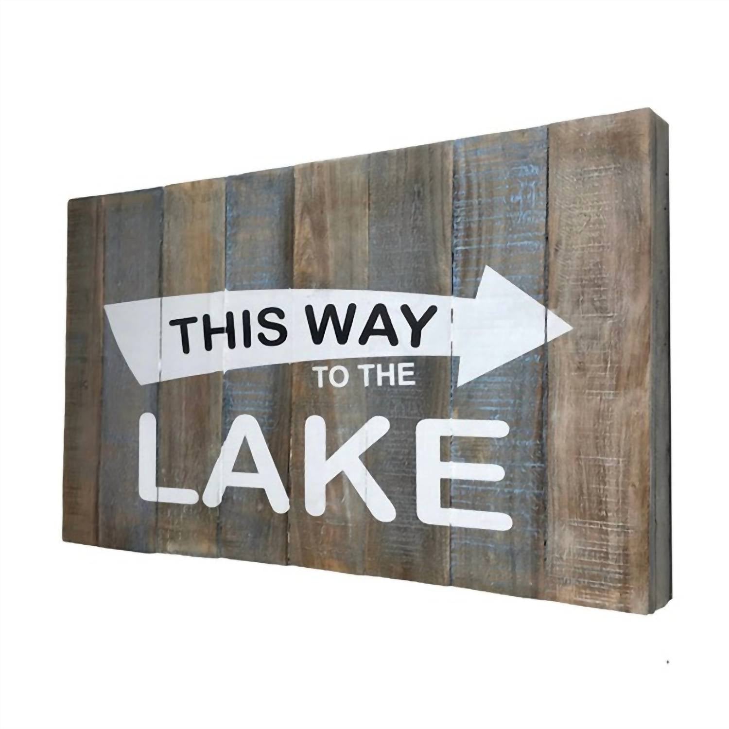 This Way to The Lake Wooden Wall Plaque - Rustic Lake House Decor for Cabin, Cottage, or Home - Perfect for Living Room, Bedroom, or Entryway