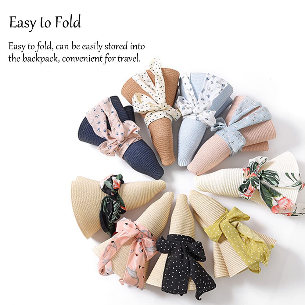 Elegant Chiffon Streamers Ladies Straw Hat - Summer Travel Sun Hat with UPF Protection, Foldable Beach Hat for Women - Perfect for Beach Vacations, Outdoor Picnics, and Garden Parties