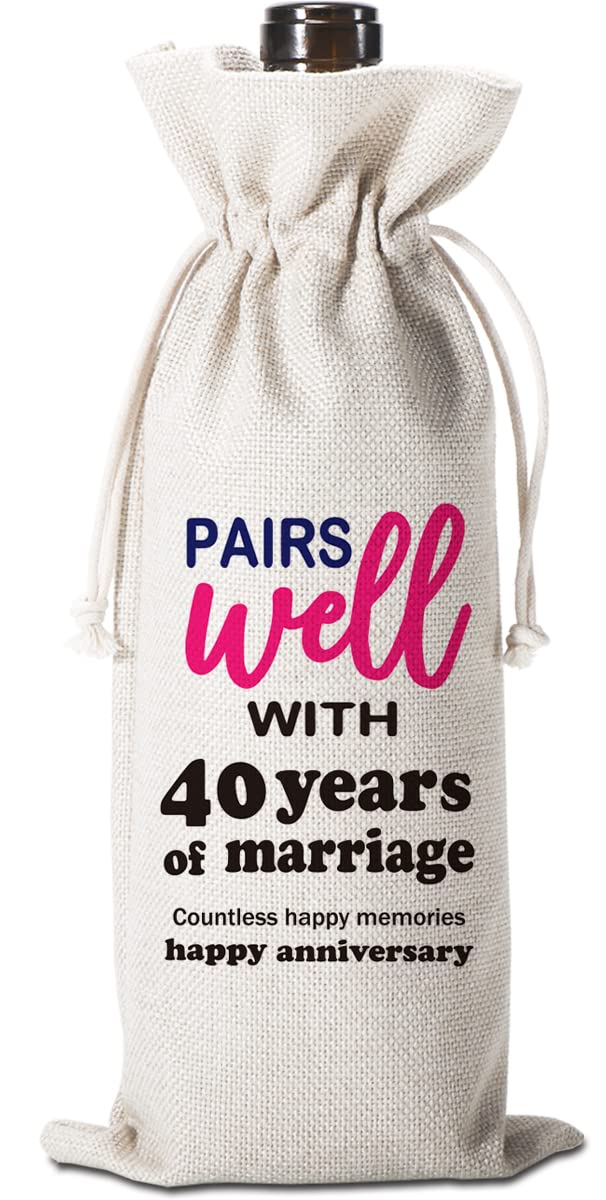 WELLBANEE 40th Wedding Anniversary Wine Gift Bag - Elegant 40 Years Marriage Keepsake for Couples - Perfect for Anniversaries, Romantic Dinners & Special Celebrations - WB066
