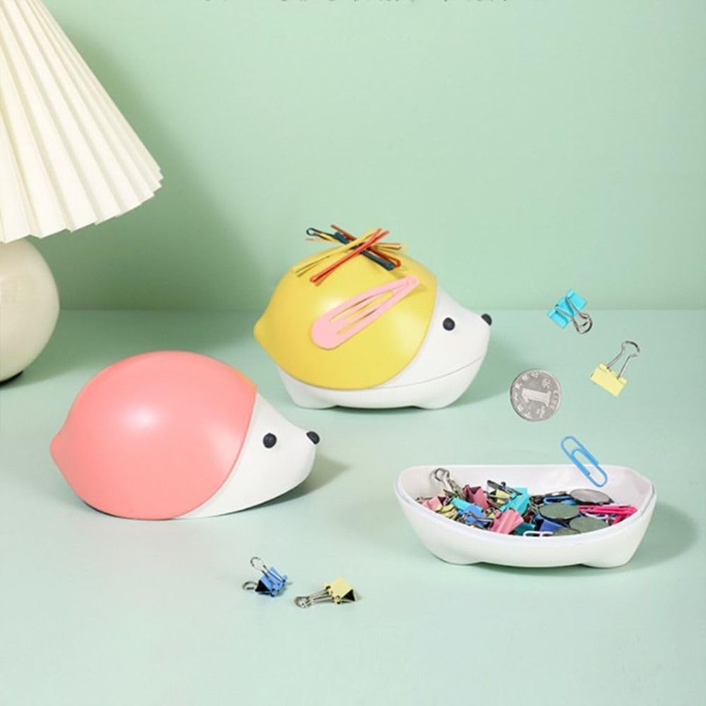 Funny Hedgehog-Shaped Magnetic Paper Clip Dispenser & Holder - Yellow Office Organizer for Pins, Clips & Metal Parts - Perfect for Home, Office & School Desks