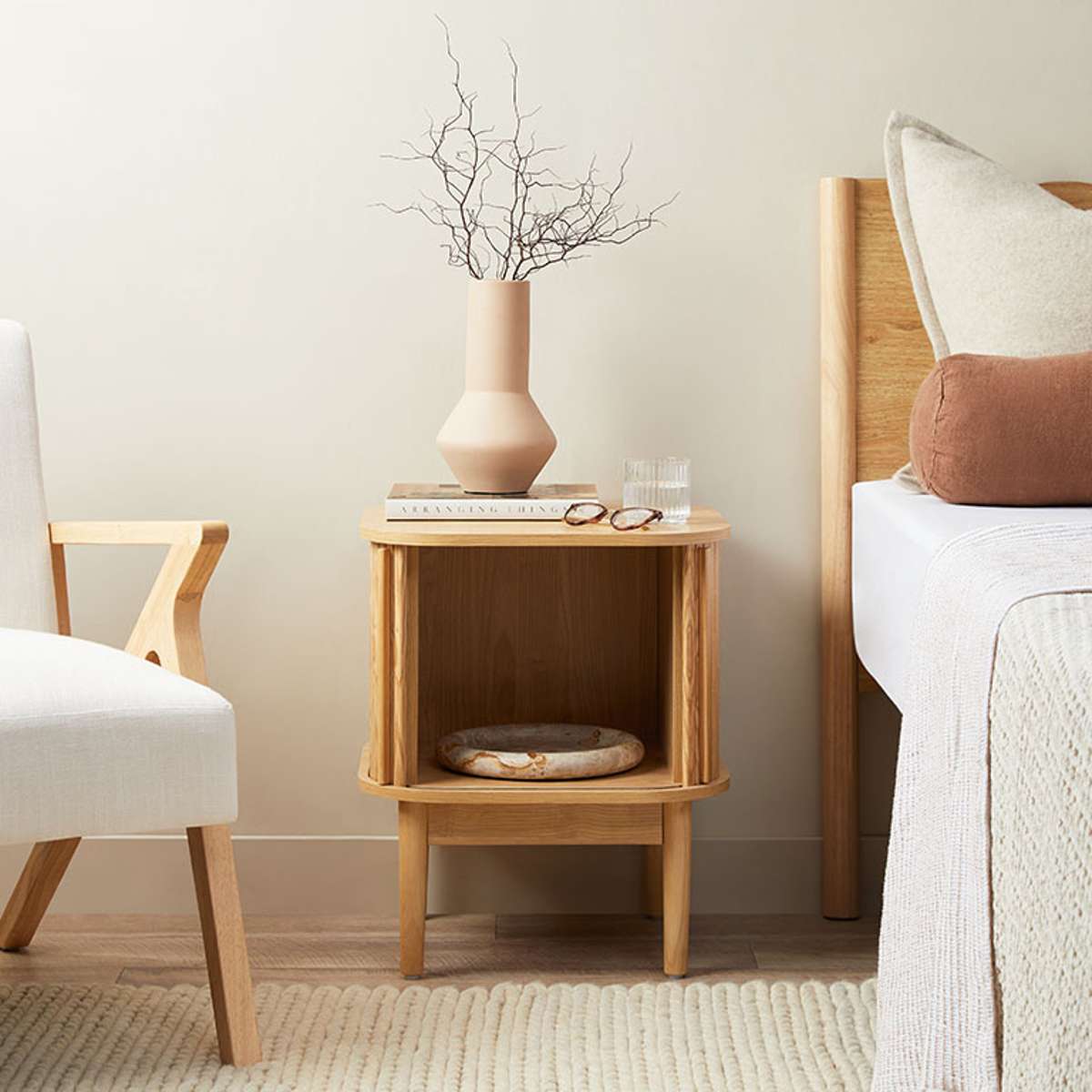 Maeve Natural Wood Bedside Table - Nightstand with Storage Shelf for Bedroom, Living Room, or Office