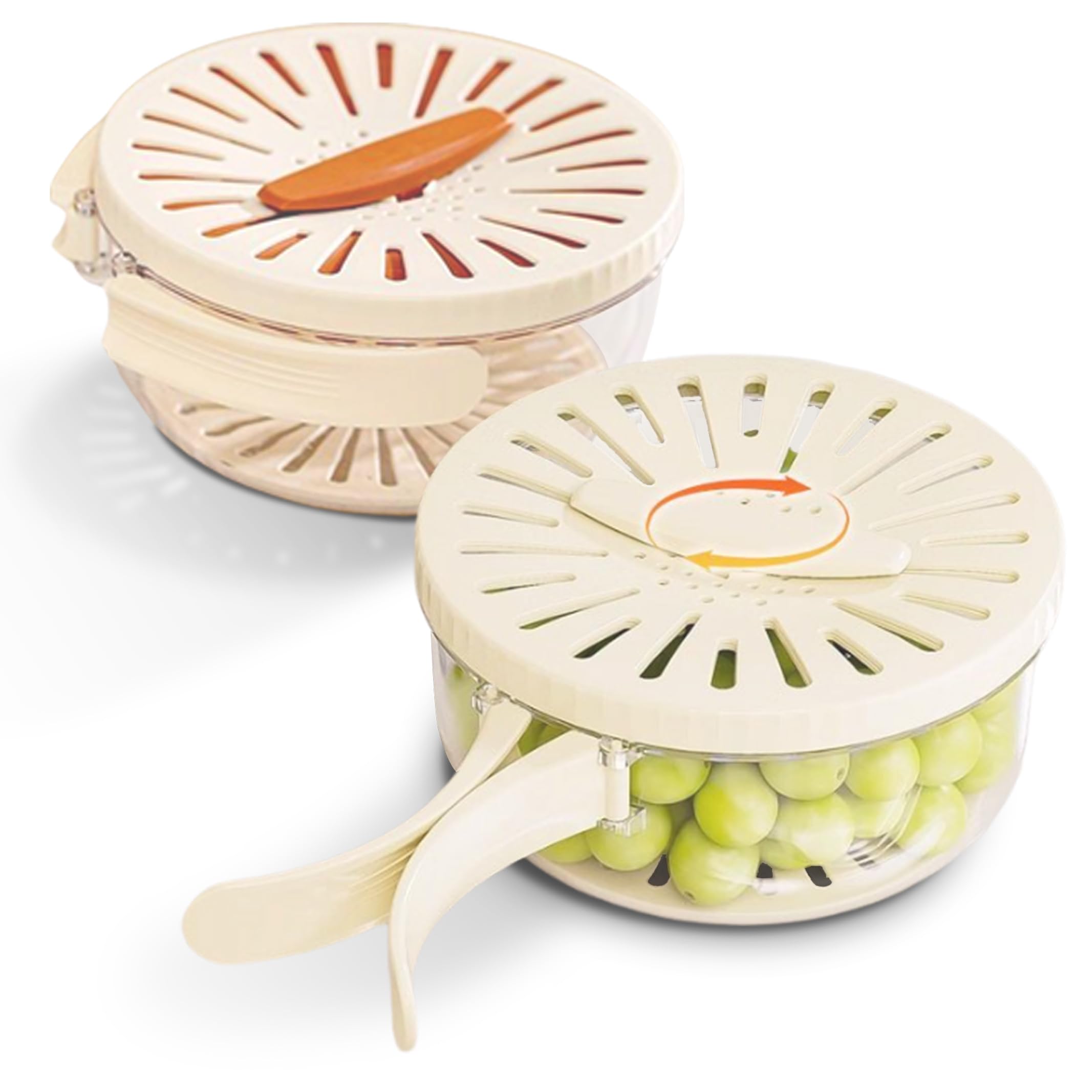 Multifunctional Fruit and Vegetable Washing Bowl with Lid - Foldable Handle Colander & Strainer for Kitchen | Food Prep, Salad Draining, Berry Washing | White (1-Pack)