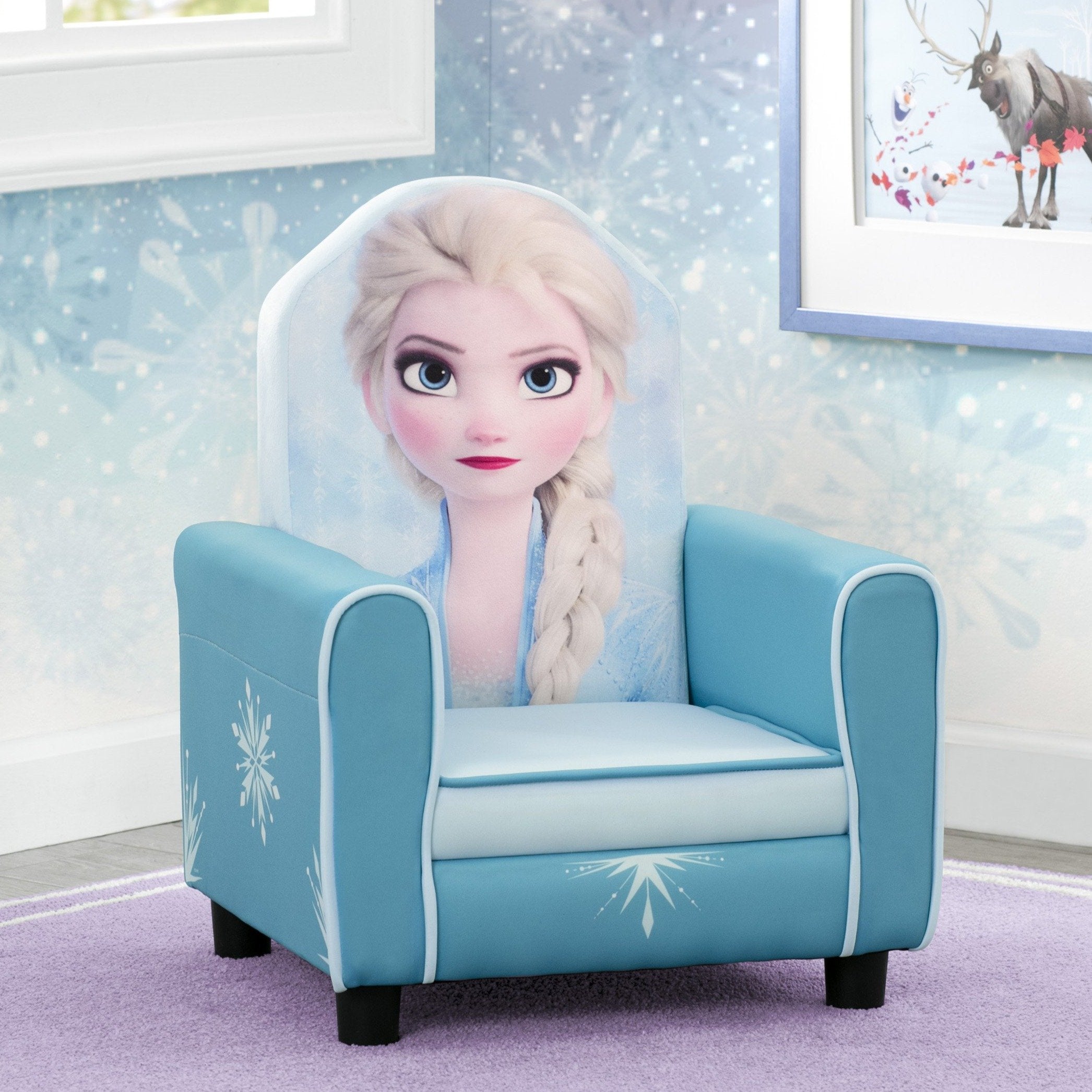 Frozen II Elsa Kids Chair - Plush Upholstered Children's Chair with Back Support - Perfect for Bedroom, Playroom & Disney Movie Nights