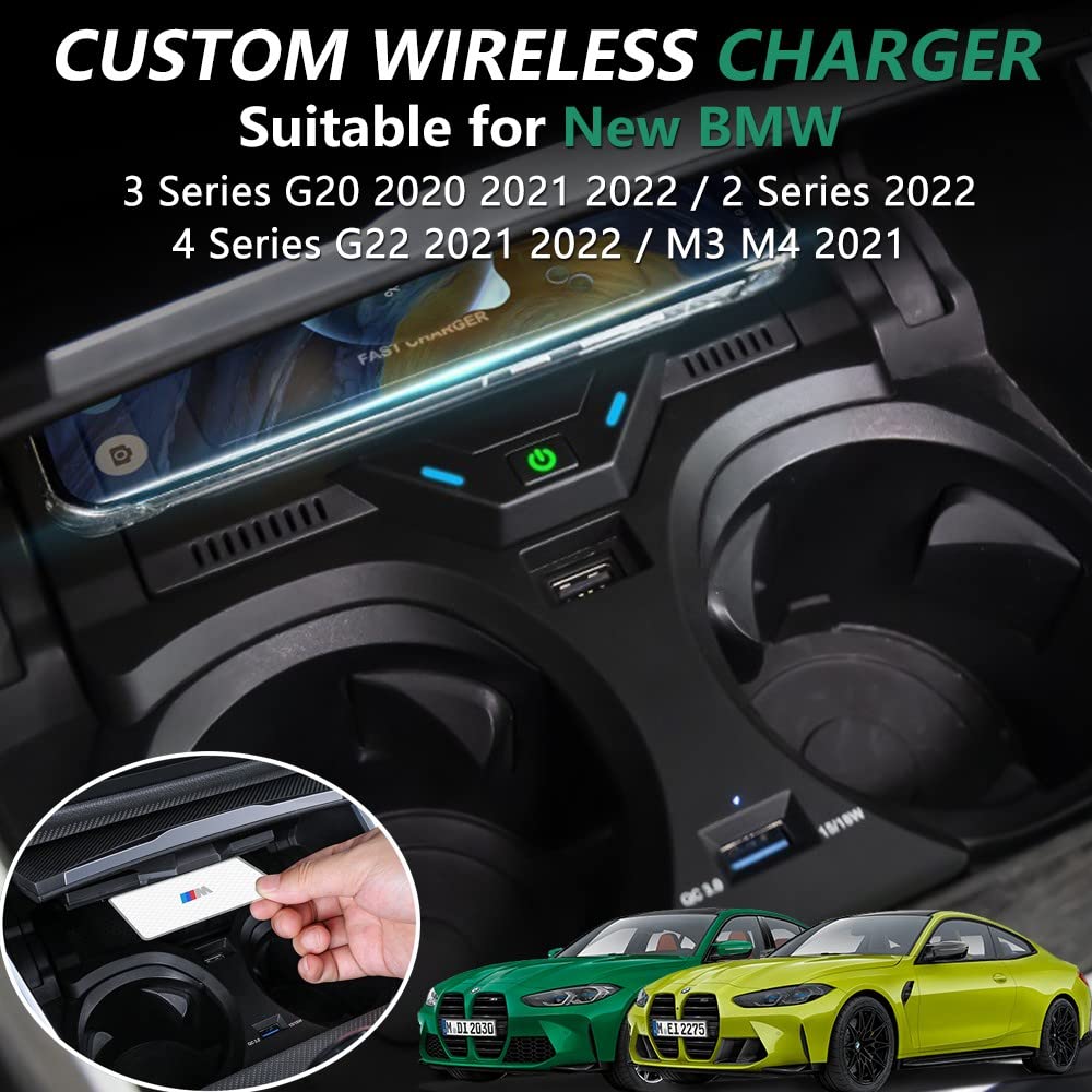 Fast Wireless Car Charger for BMW 3 Series G20 (2020-2023) & 4 Series G22 (2021-2023) - 15W Qi Charging Pad Compatible with BMW 330i, 330i xDrive, M340i, 330e - Perfect for Commuting & Road Trips