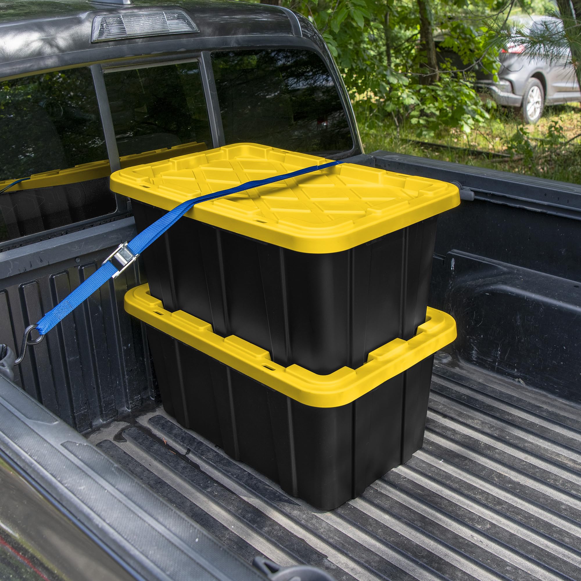 Sterilite 18-Pack Stackable Storage Bins with Lids - 17 Gallon Heavy Duty Plastic Totes in Black & Yellow for Home Organization, Garage Storage, and Moving Supplies