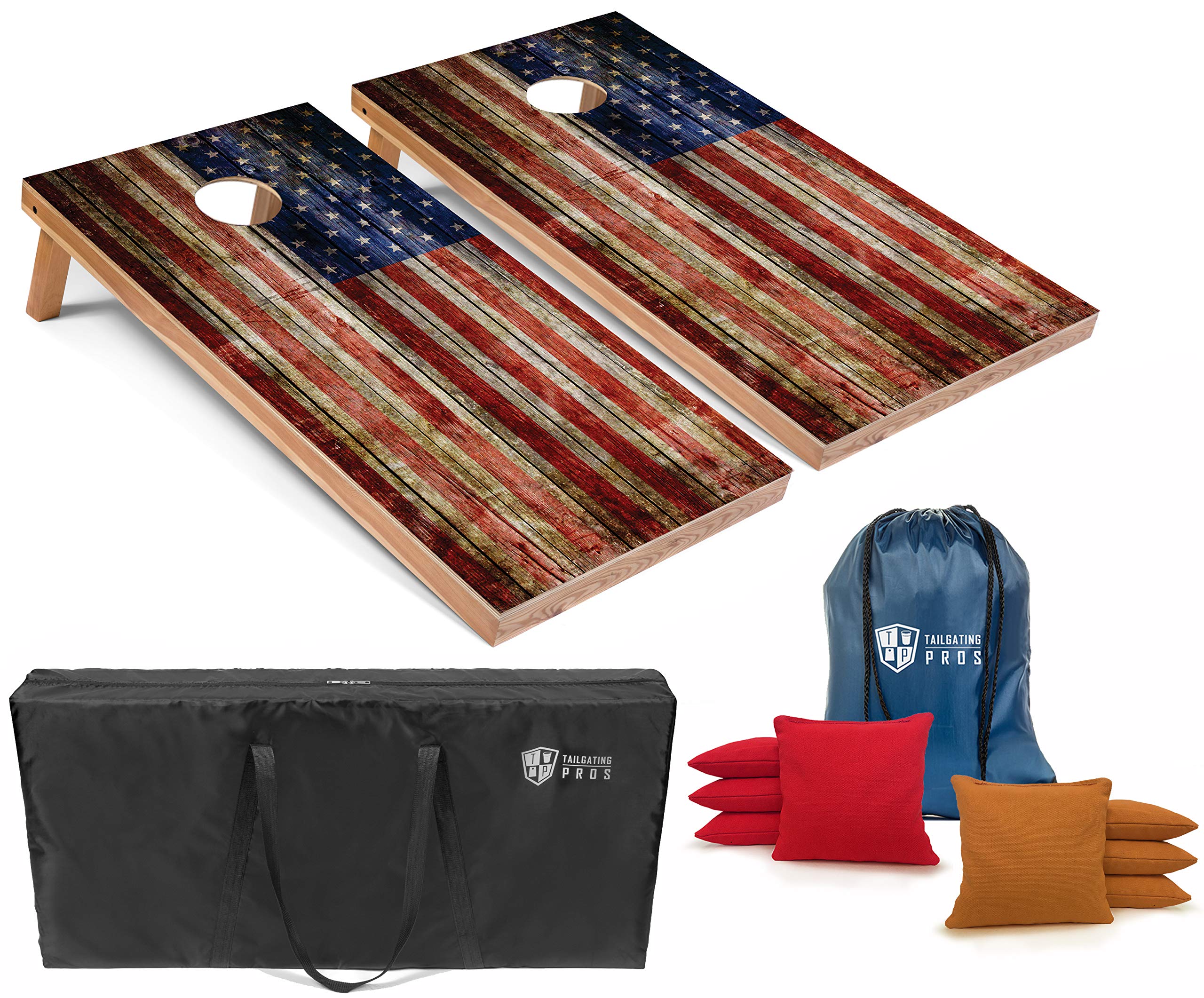 Premium American Flag Wooden Cornhole Board Set with 8 Bean Bags & Carrying Case - Regulation 4'x2' Size for Tailgating, Backyard Parties, and Outdoor Games - Perfect for BBQs, Picnics, and Family Gatherings