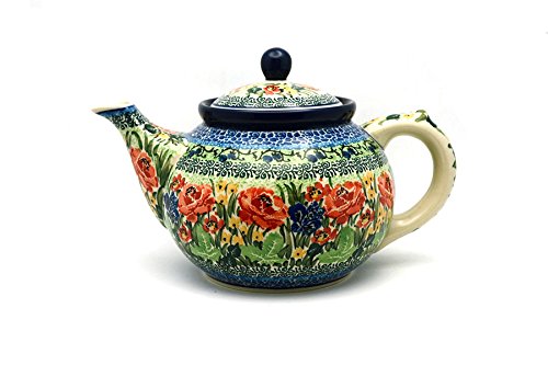 Handmade Polish Pottery Teapot 1.25 Quart - Traditional Unikat U4400 Design - Perfect for Afternoon Tea, Gifts & Kitchen Decor