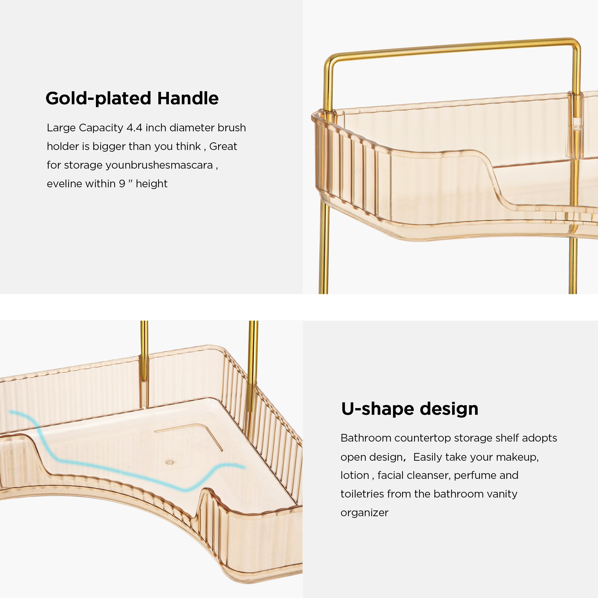 2-Tier Gold Bathroom Countertop Organizer - Corner Makeup & Skincare Storage Tray for Perfumes, Cosmetics & Toiletries | Perfect for Vanity, Sink Area & Small Bathroom Spaces