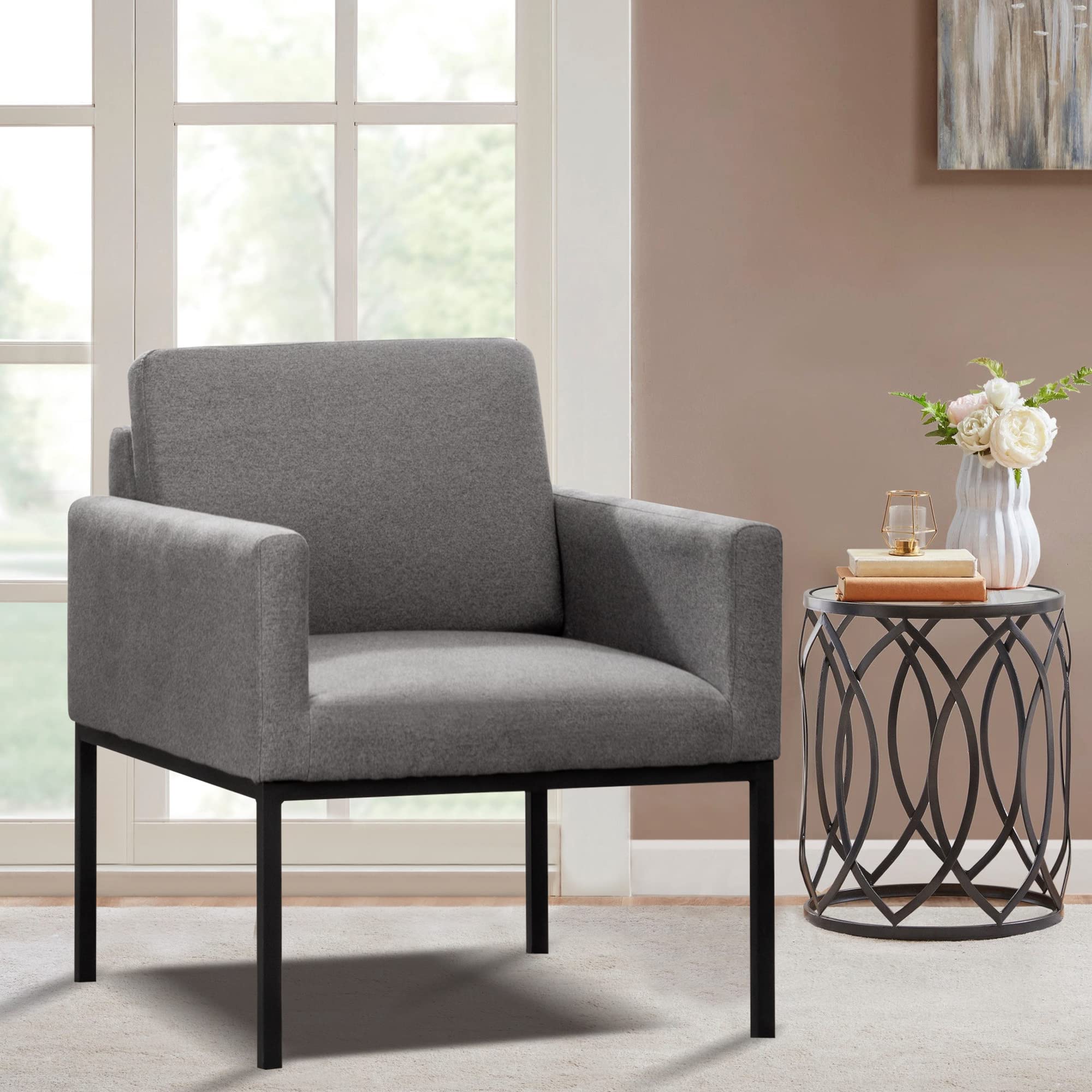 Apeaka Modern Upholstered Accent Chair with Metal Legs - Gray Fabric Wide Armchair for Bedroom, Living Room | Perfect for Reading Nook, Home Office & Lounge Areas