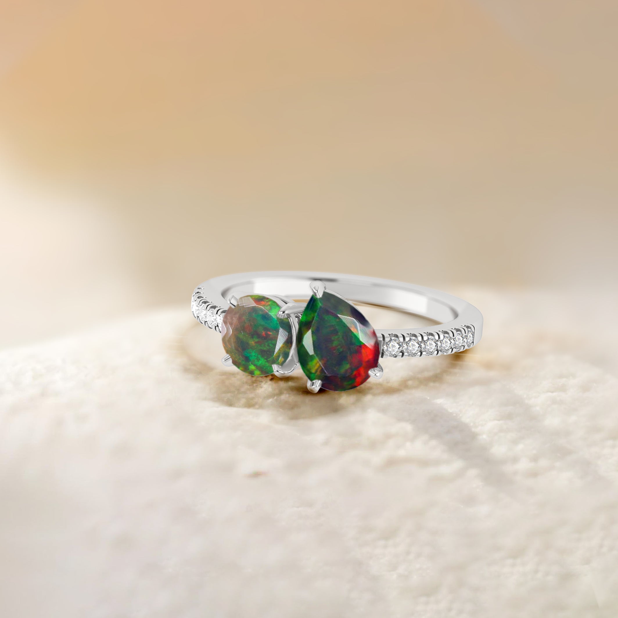 Natural Black Opal Dual Stone Promise Ring for Women - Elegant Jewelry Gift for Anniversary, Engagement & Special Occasions